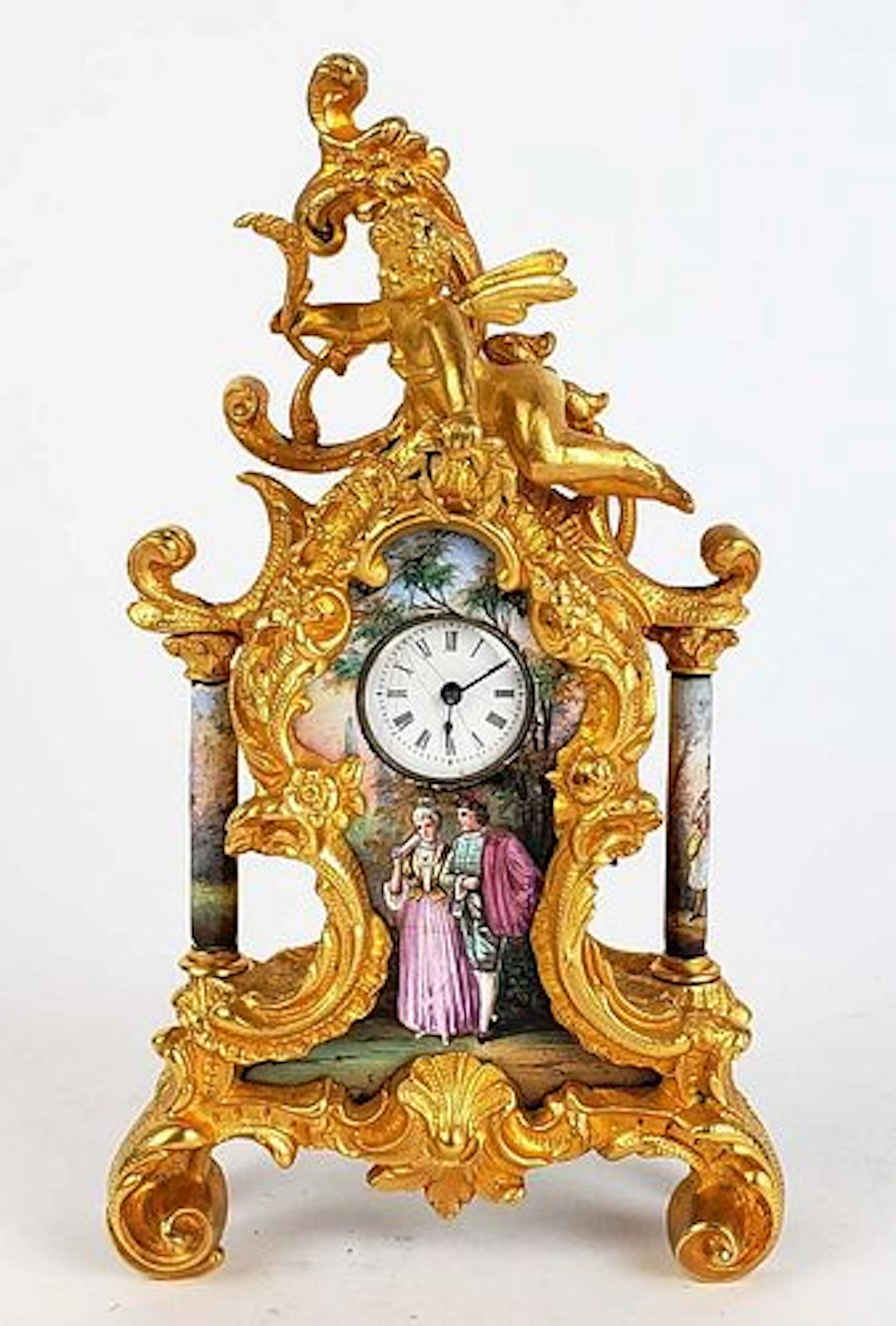 19th C. Viennese Enamel & Bronze Clock