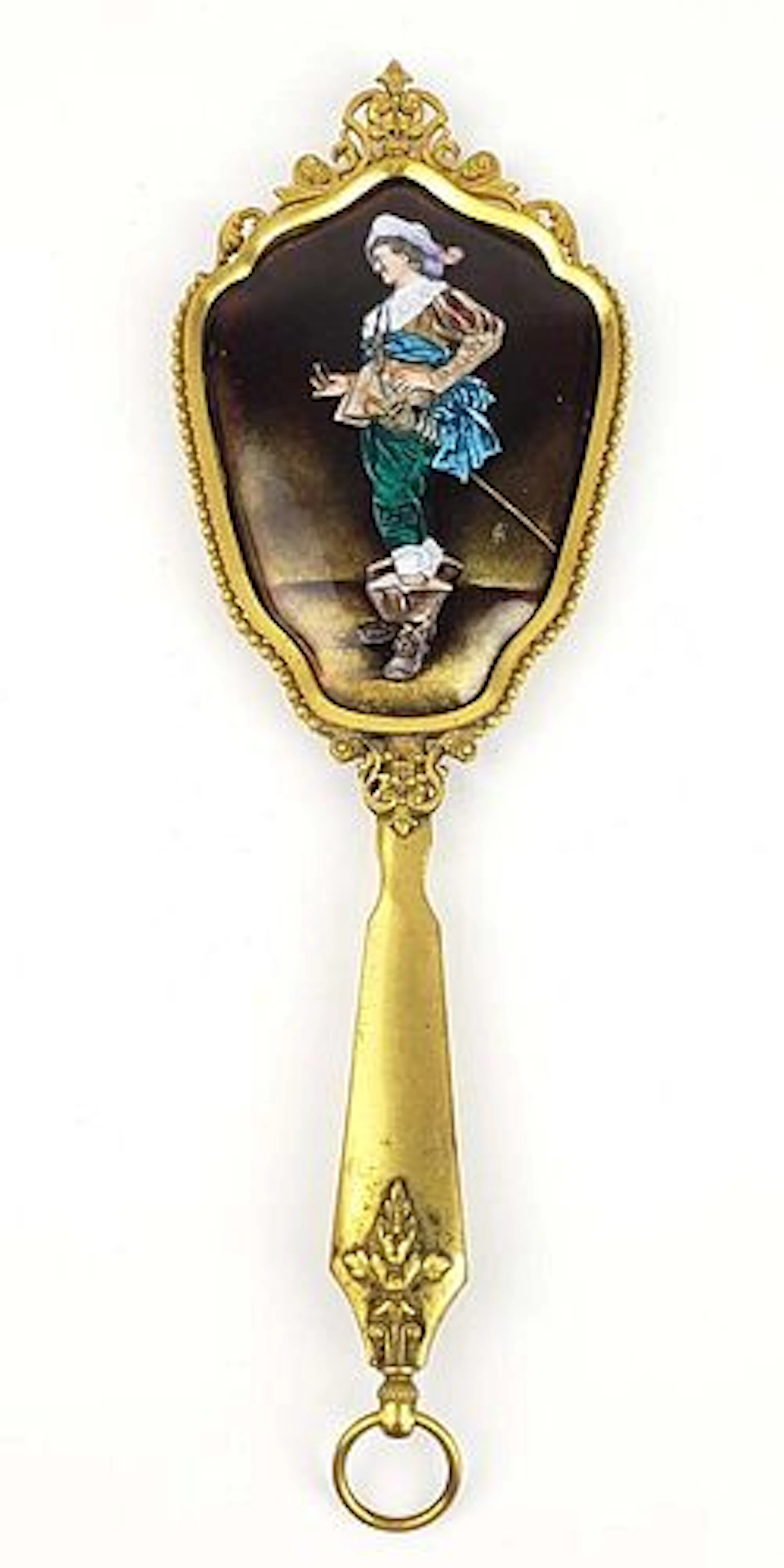 19th C. French Enamel & Bronze Mirror Signed
