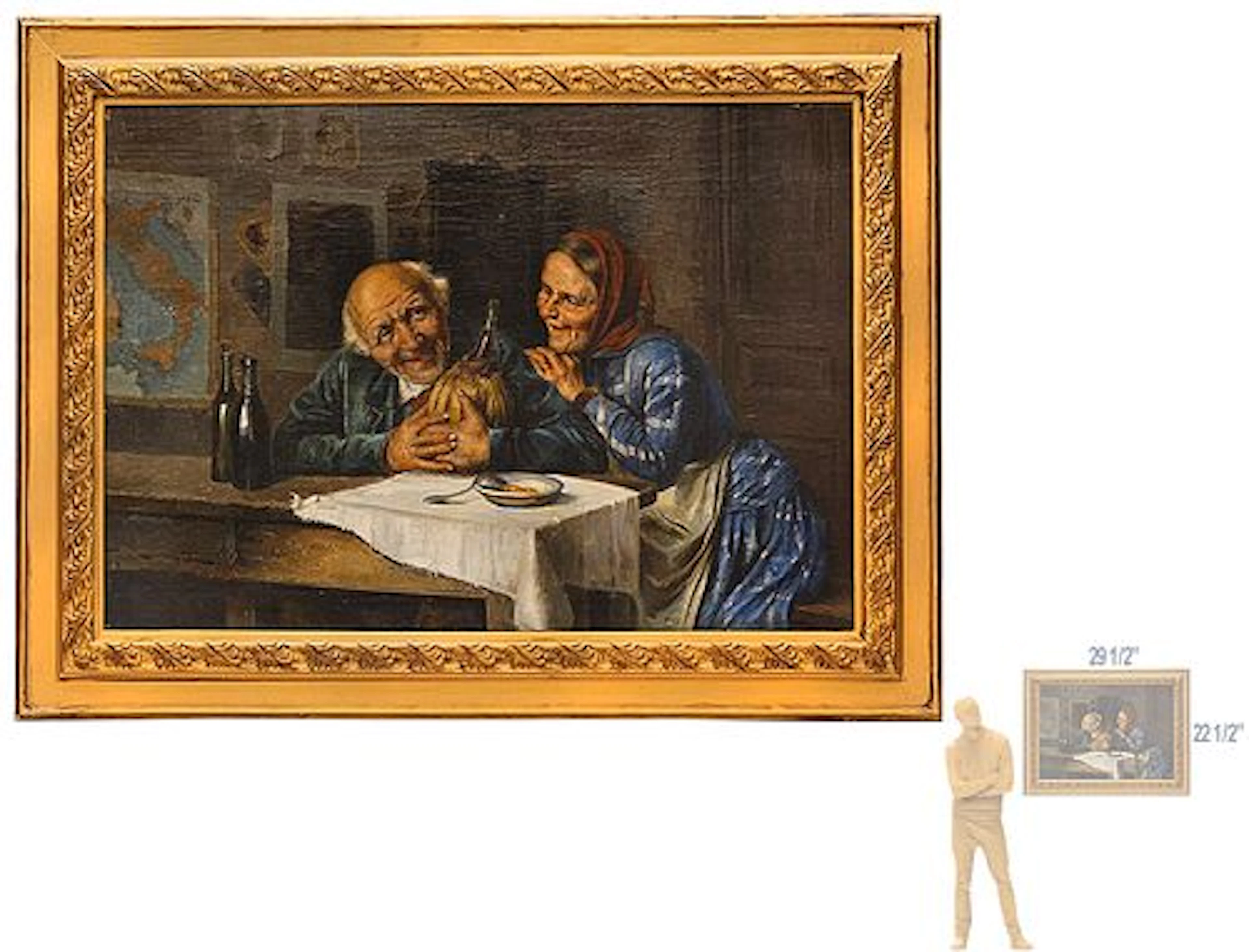 19th C. Elderly Couple Oil On Canvas Painting Signed By E.Zampighi (1859-1944)