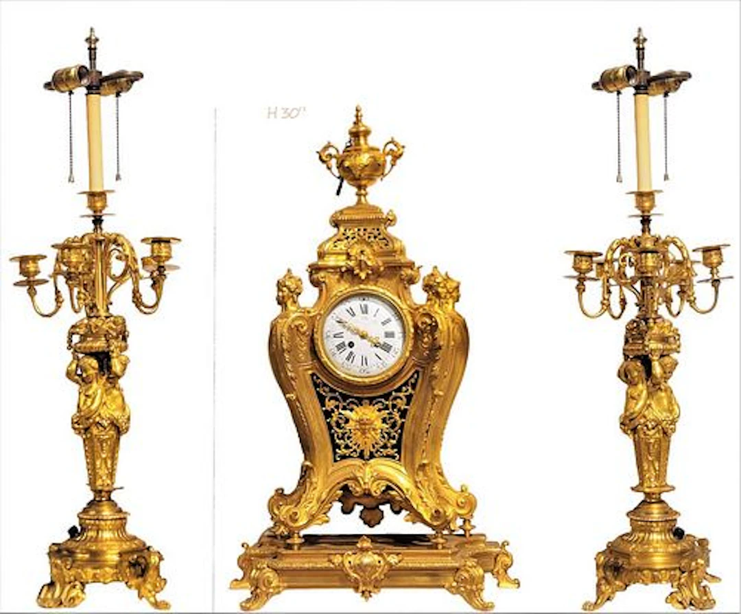 Large 19th C. Figural Gilt Bronze Clockset