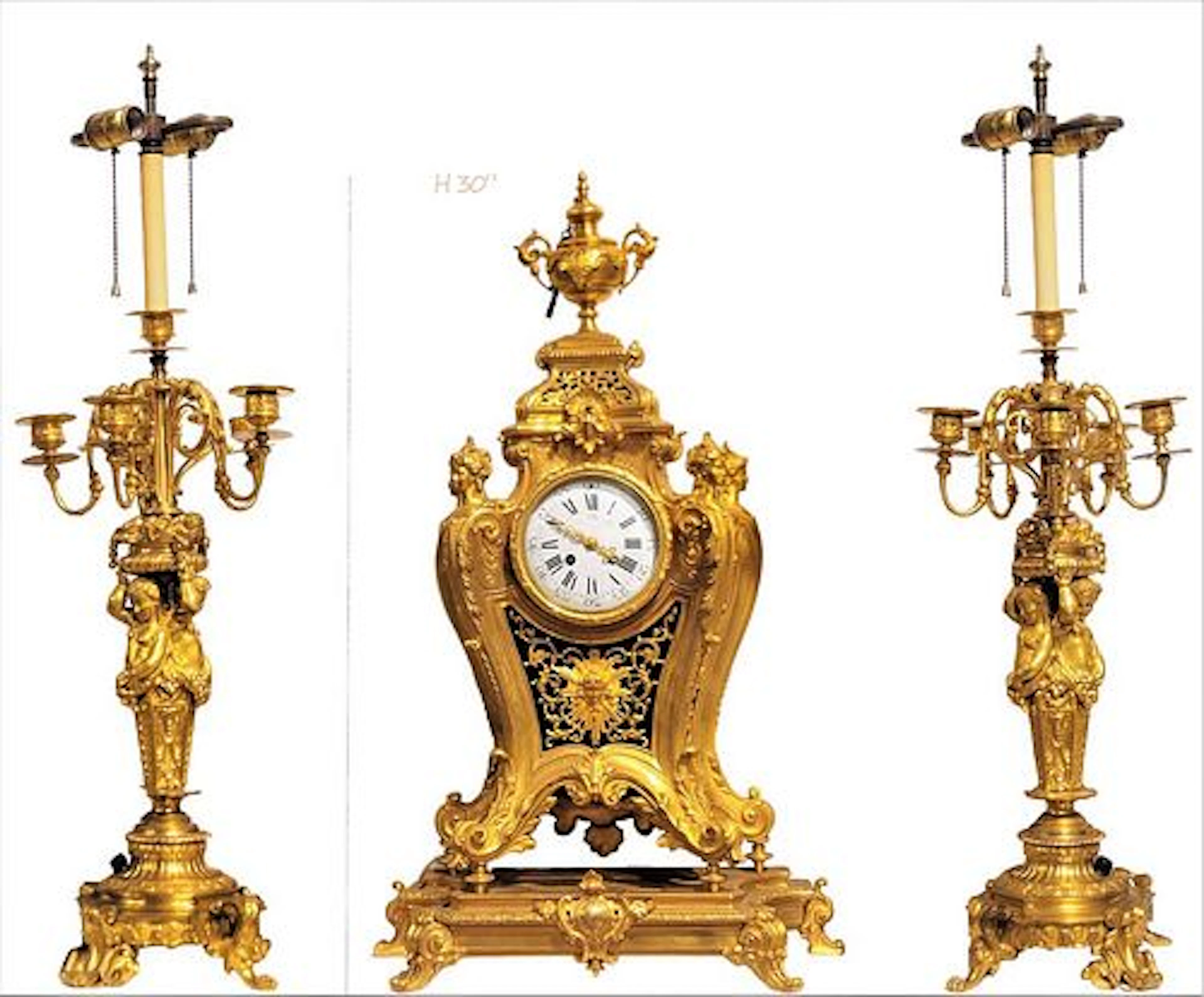 Large 19th C. Figural Gilt Bronze Clockset