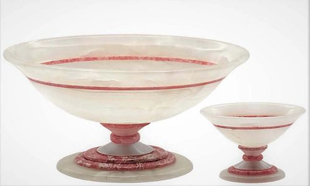 Lot Of Two Continental Scalloped White Onyx Bowls
