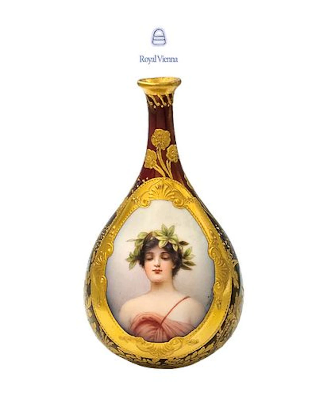 19th C. Hand Painted Royal Vienna Porcelain Ruby Red, Gold Gilded