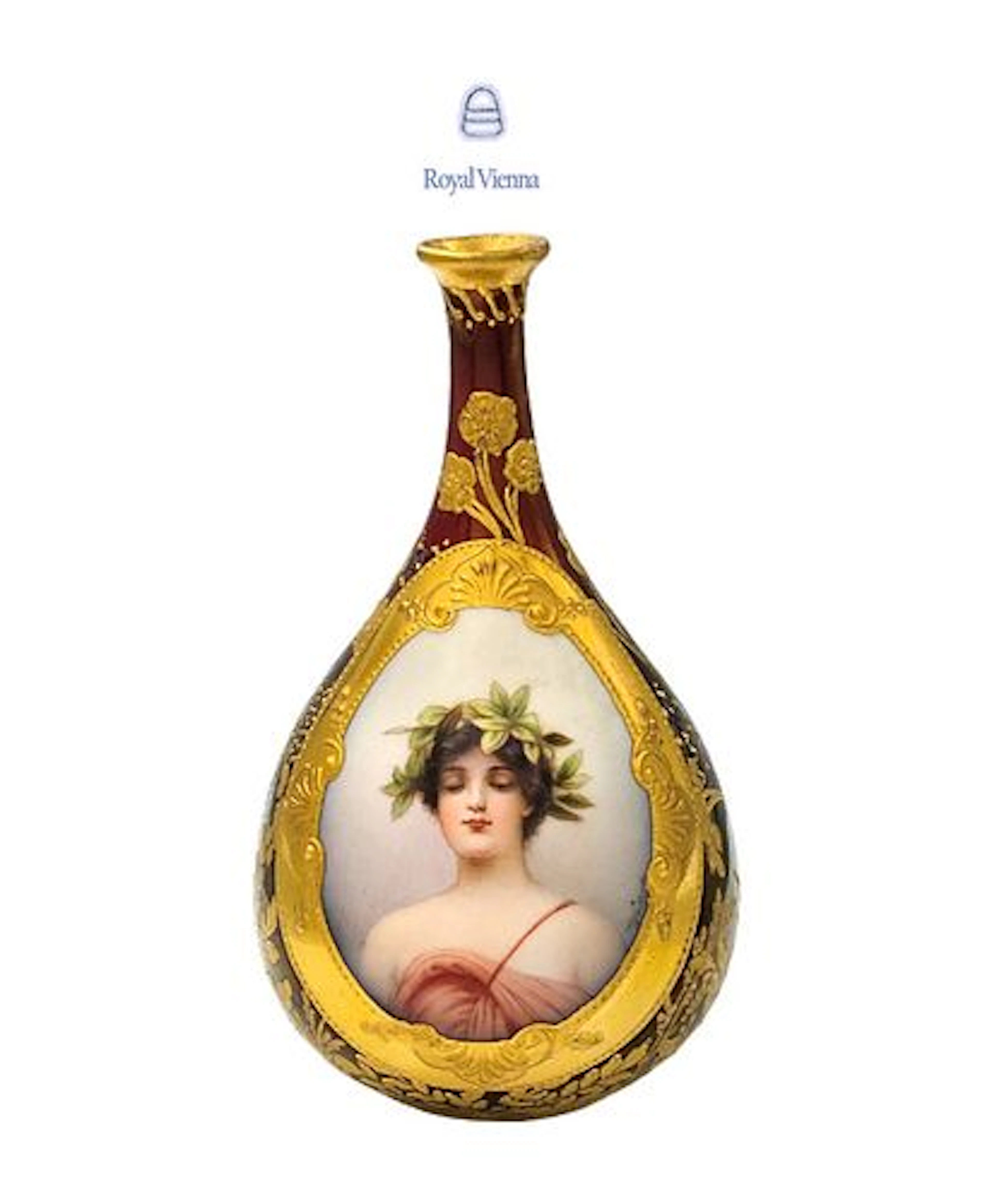 19th C. Hand Painted Royal Vienna Porcelain Ruby Red, Gold Gilded