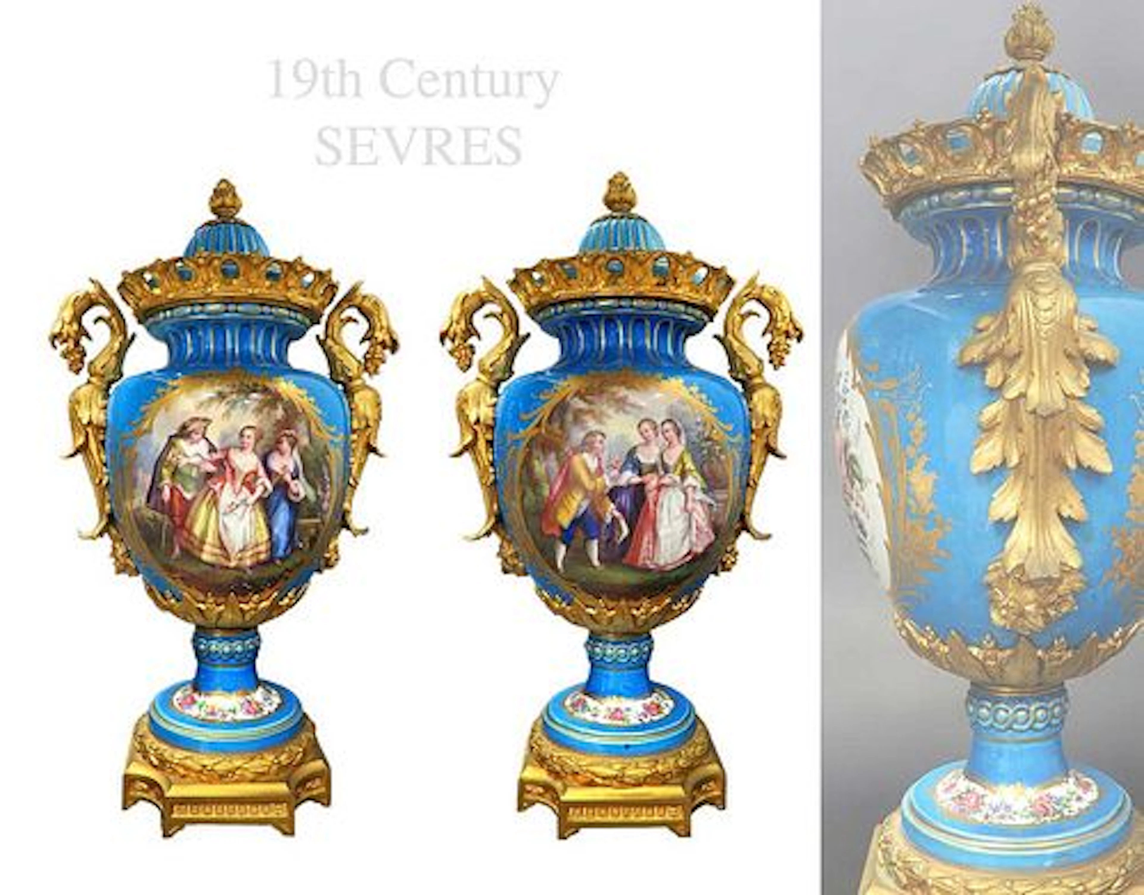 Pair of 19th C. French Sevres Meuseum Quality Vases