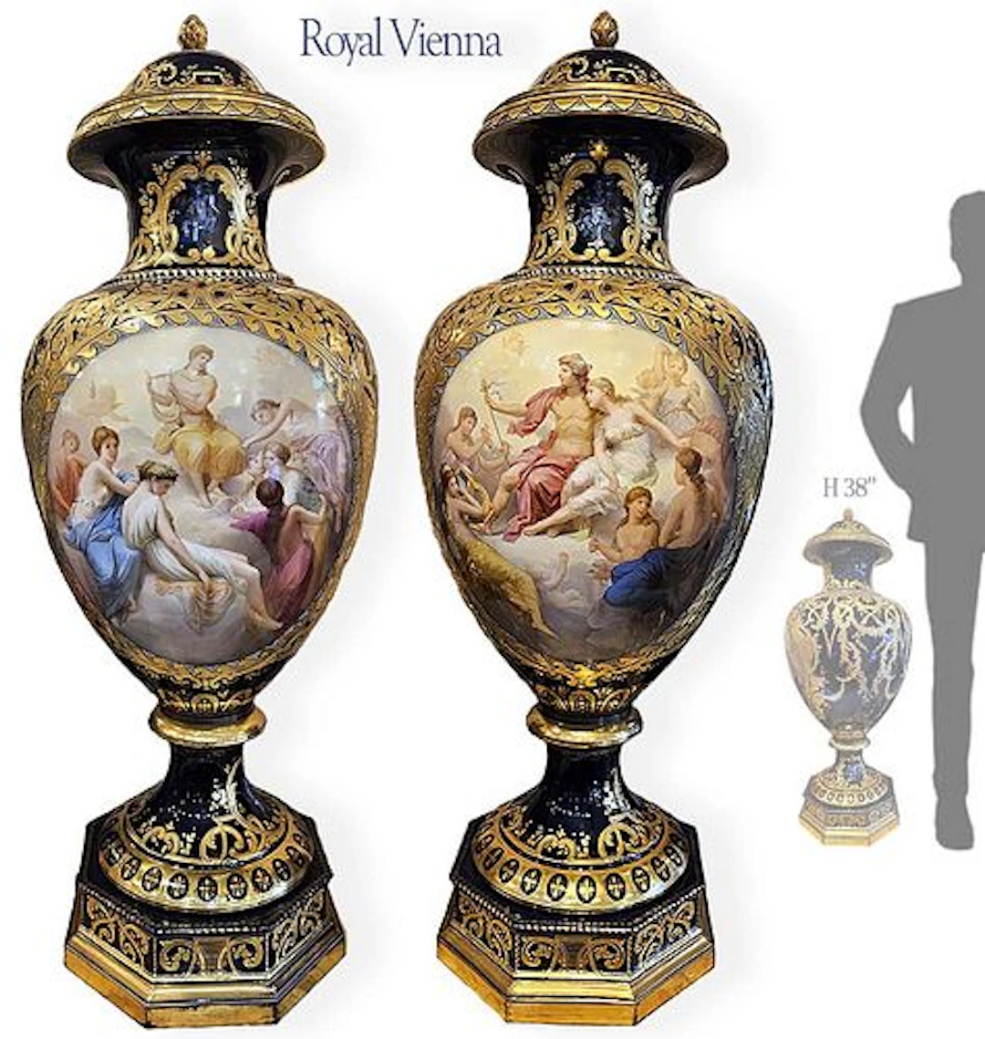 Large Signed Pair Of 19th C. Royal Vienna Urns