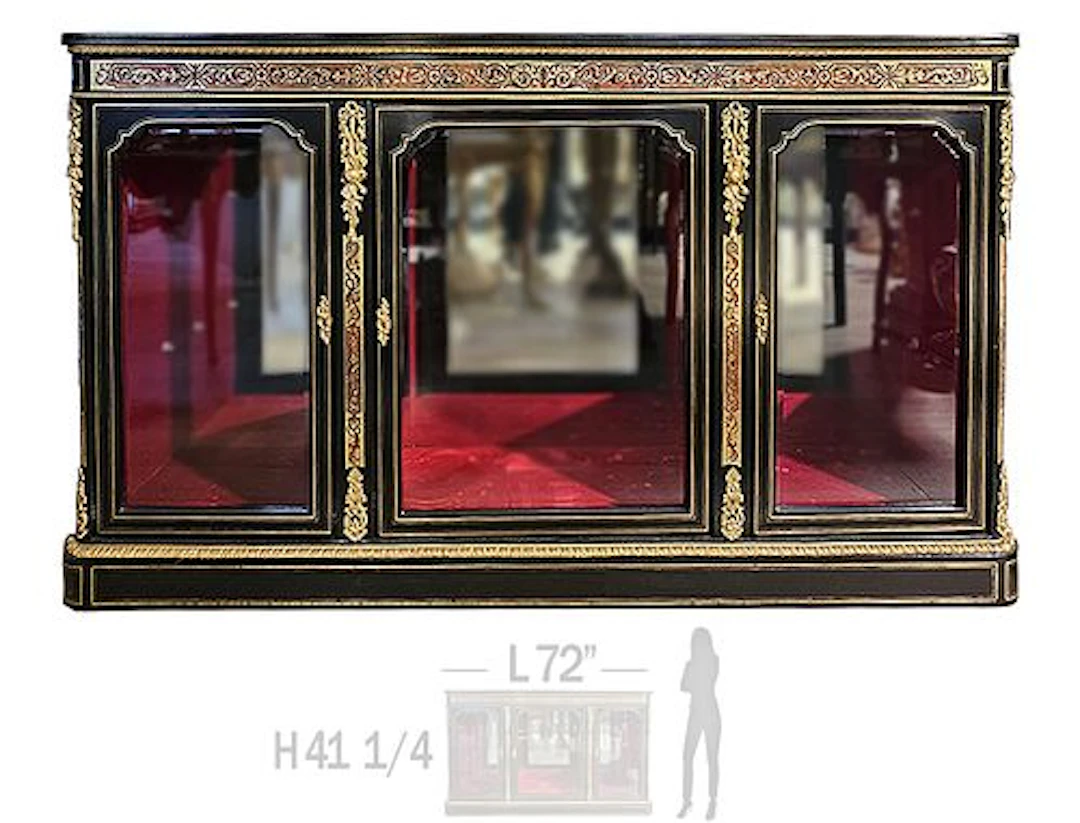 Late 19th C. French Boulle Vitrine Bronze Mounted Vitrine / Cabinet