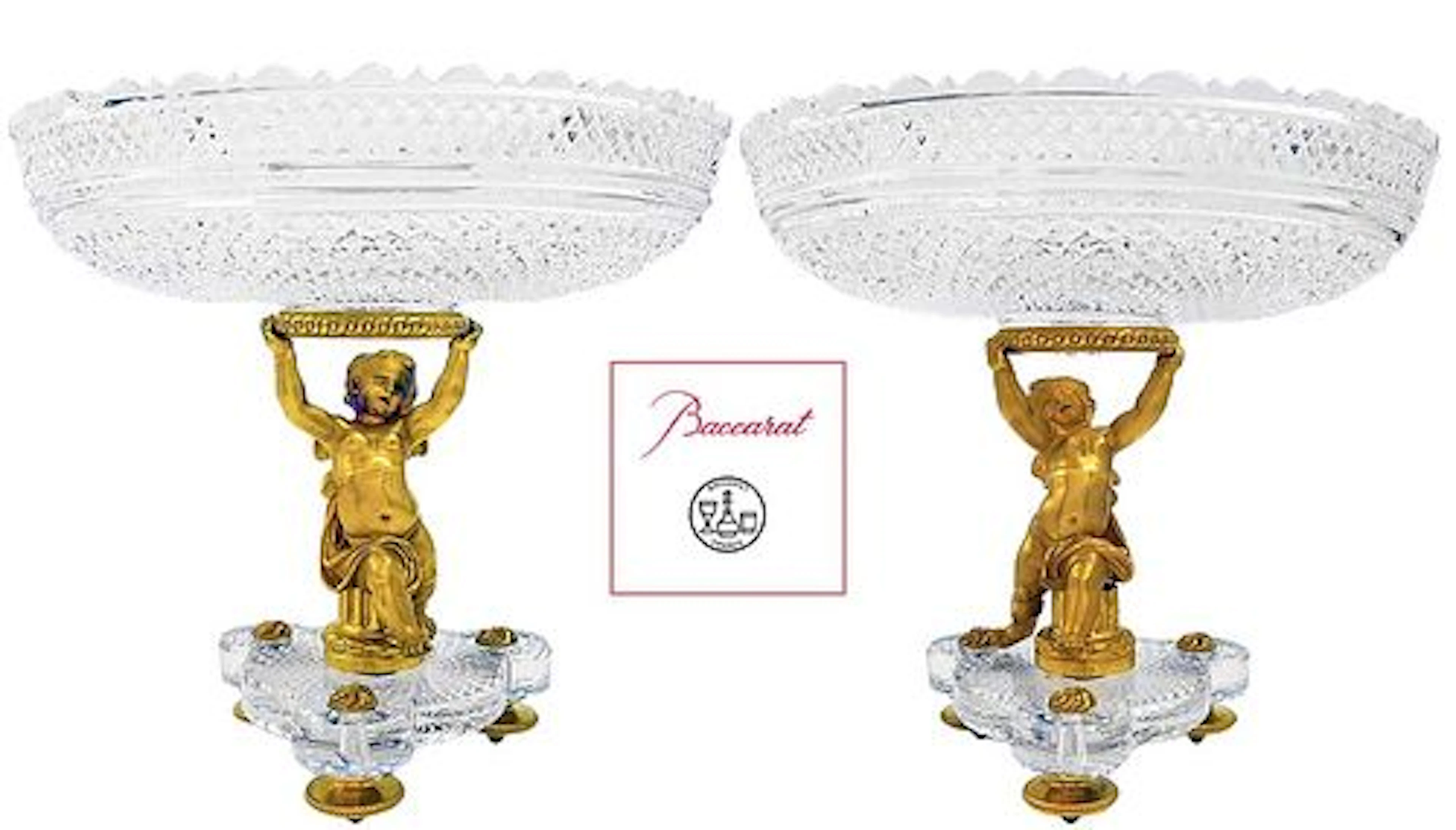 Pair Of 19th C. French Gilt Bronze Baccarat Crystal Taza \ Centerpiece