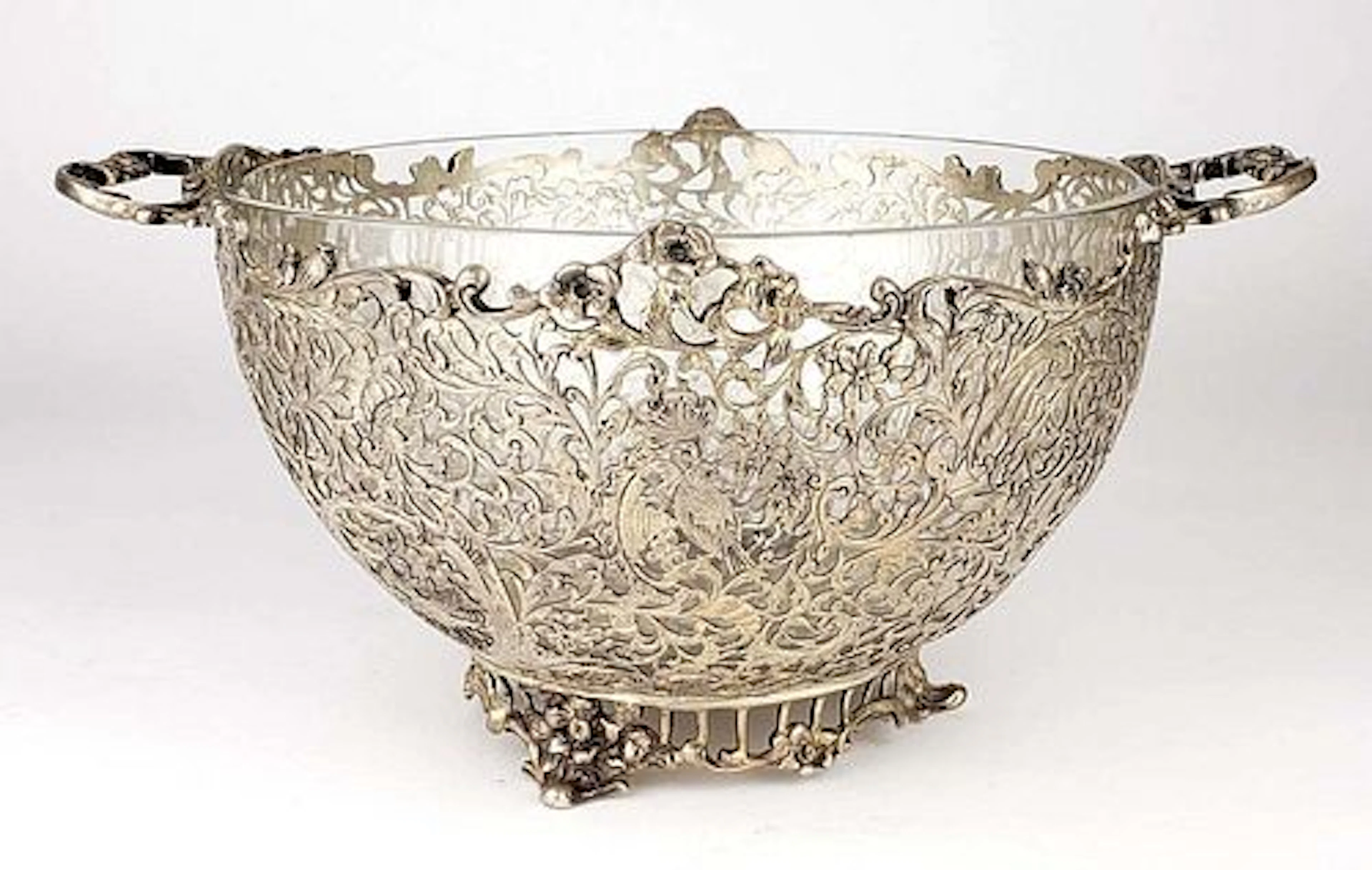 19th C. Continental German Silver & Glass Handmade Centerpiece