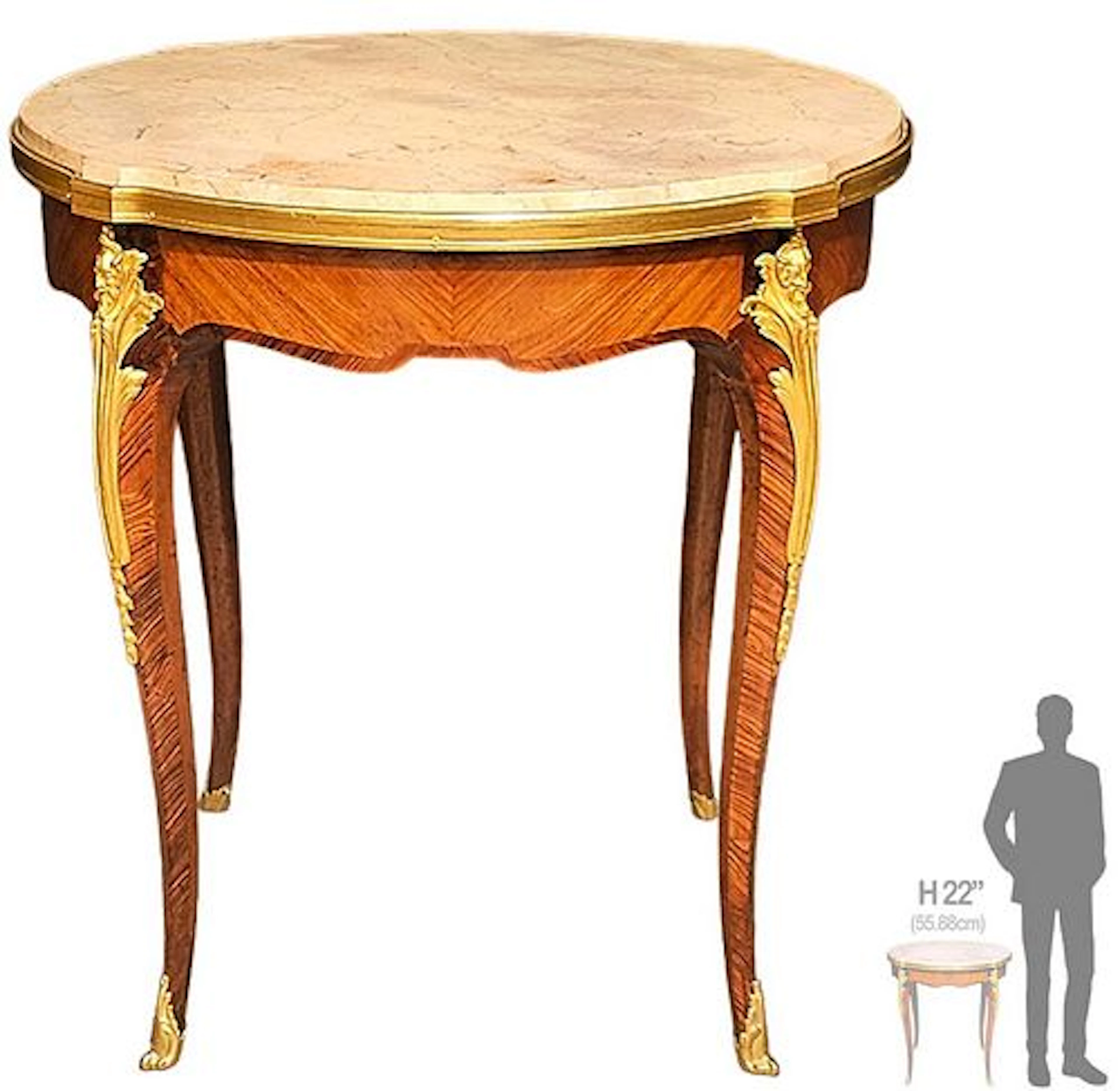 19th C. French Bronze Mounted Top Marble Side Table