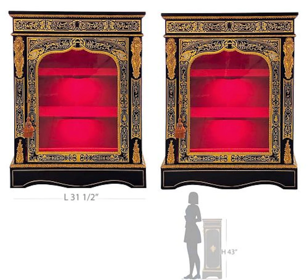Pair Of 19th C. French Boulle Figural Bronze Mounted Cabinets / Vitrine