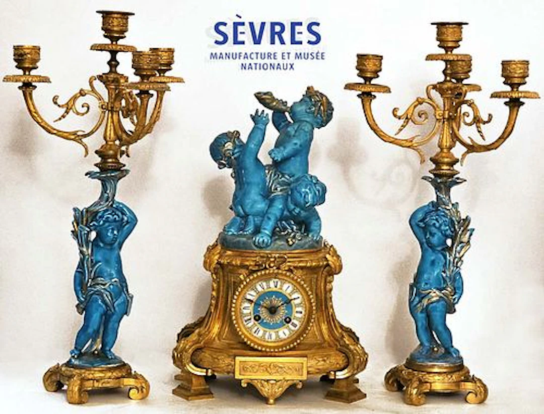 19th C. French Sevres Porcelain Cherub Angels Candelabra Bronze Mounted