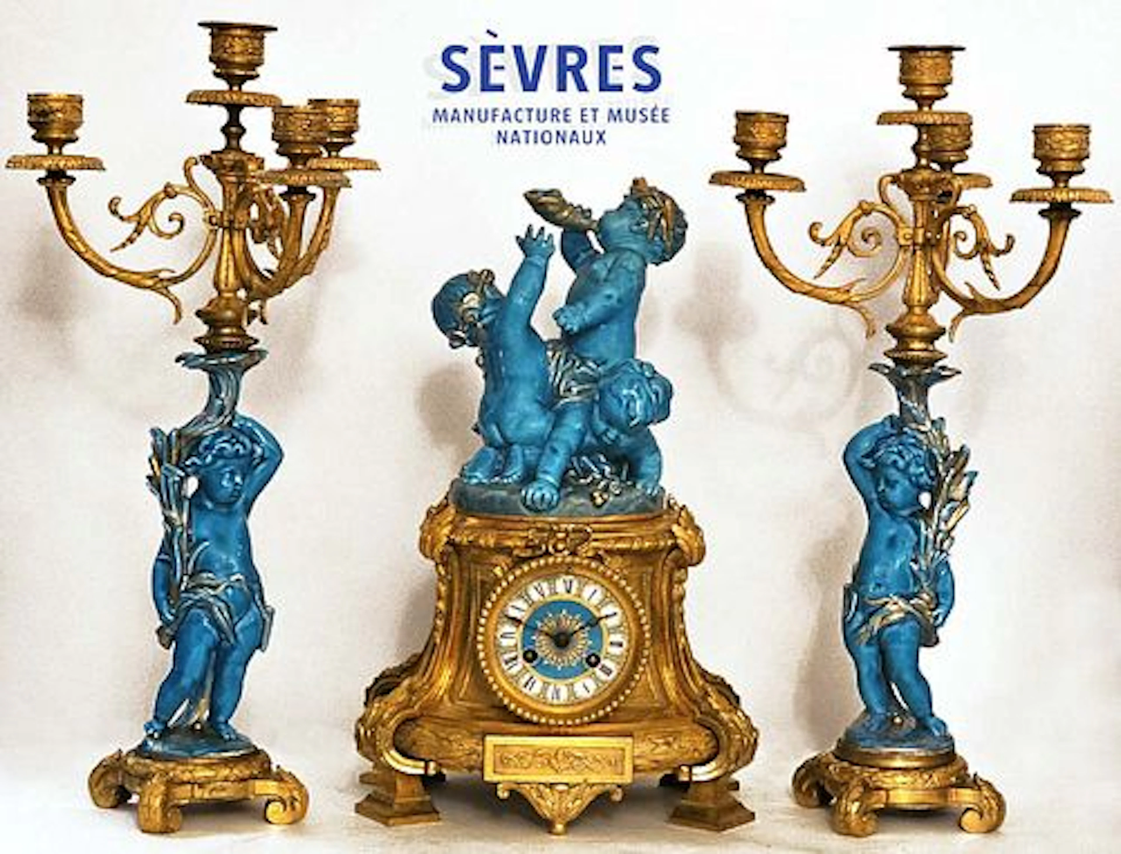 19th C. French Sevres Porcelain Cherub Angels Candelabra Bronze Mounted