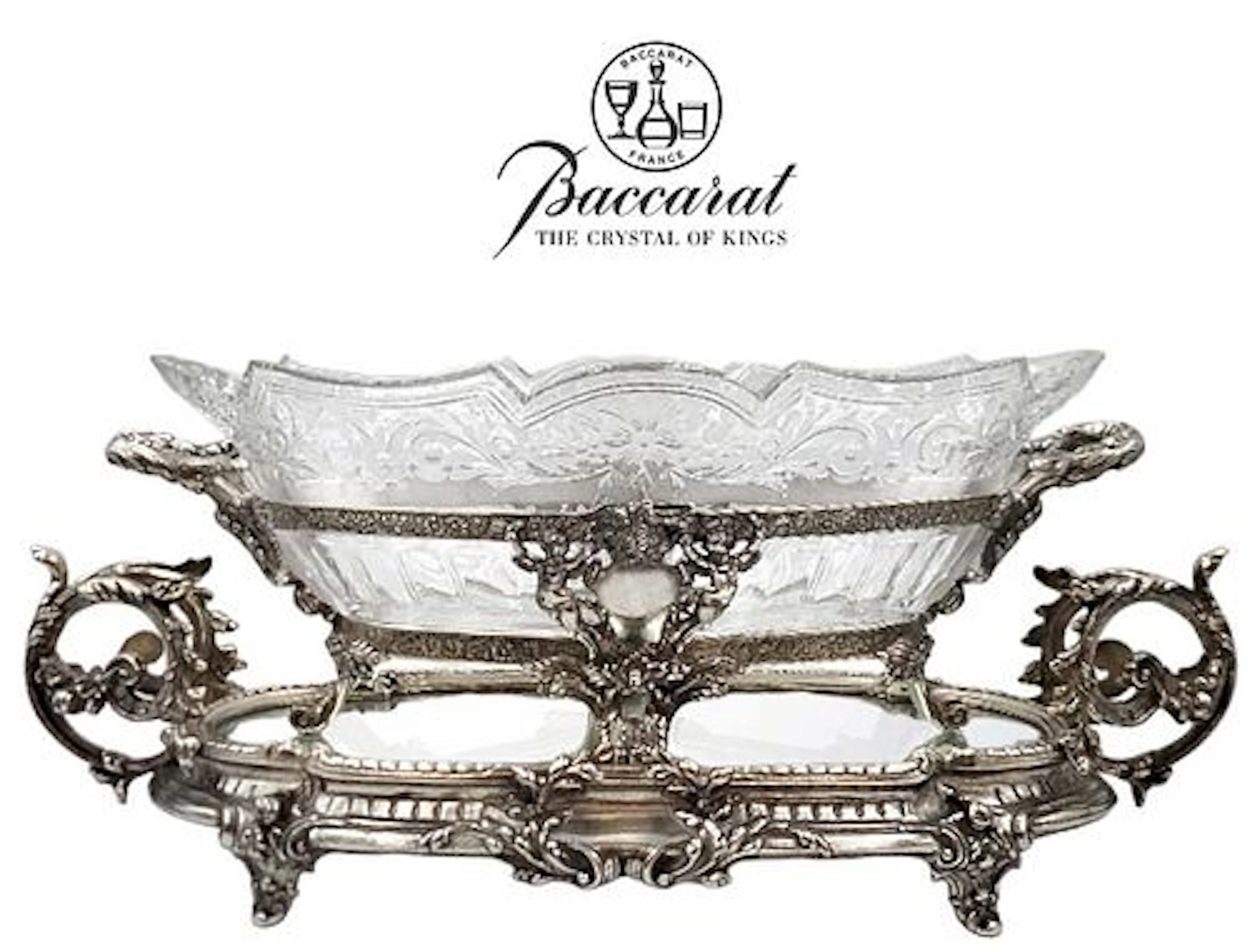 Large 19th C. French Silver Plated Centerpiece On Plateau with Baccarat Crystal
