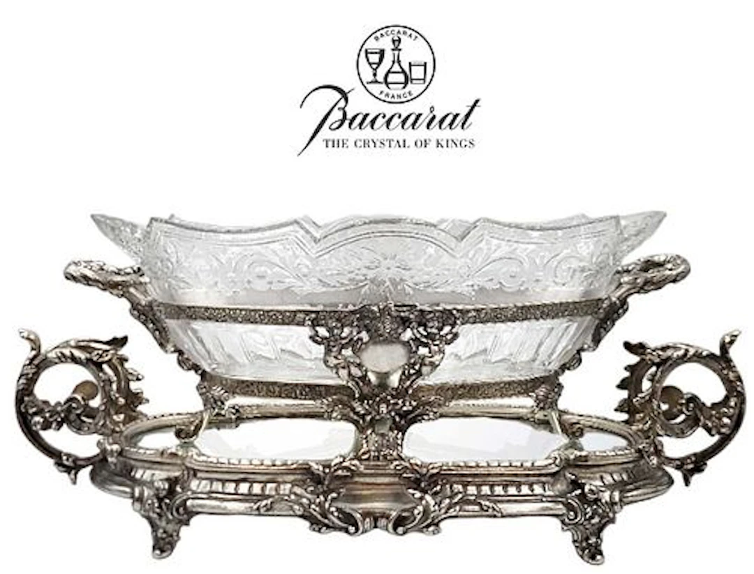 Large 19th C. French Silver Plated Centerpiece On Plateau with Baccarat Crystal