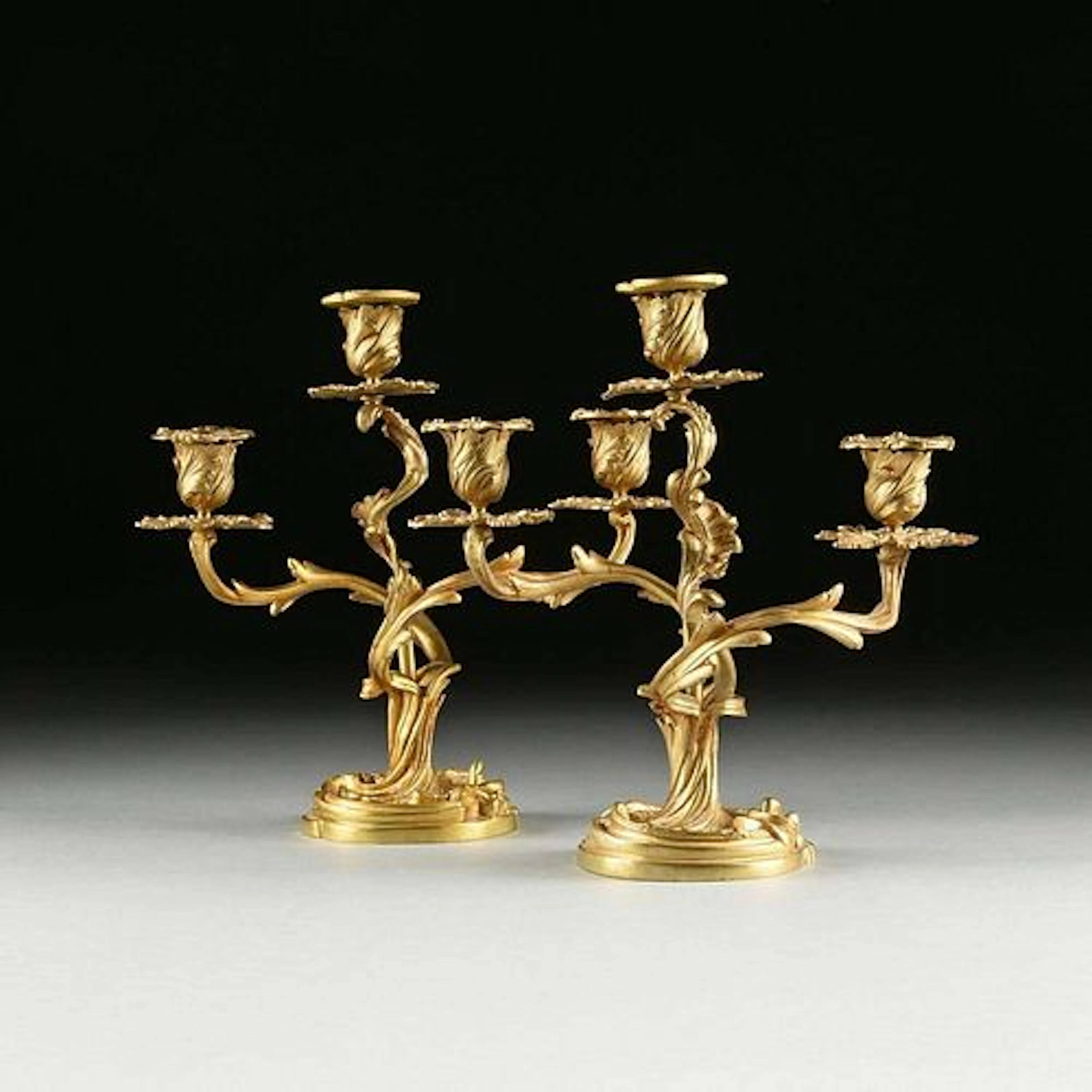 Pair of Late 19th C. Louis XV Style Gilt Bronze Candelabras