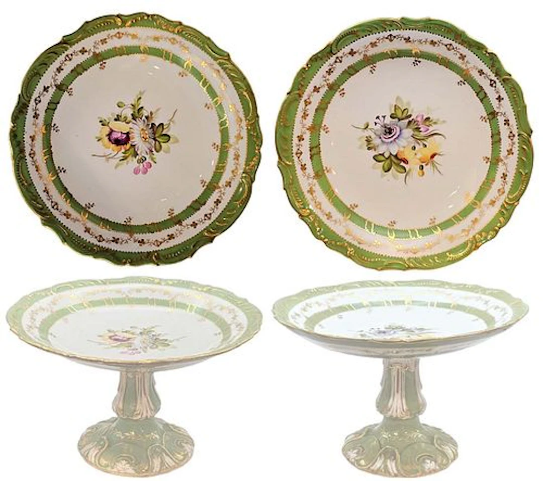 Pair Of 19th C. French Botanical Pedestal Cake Plates