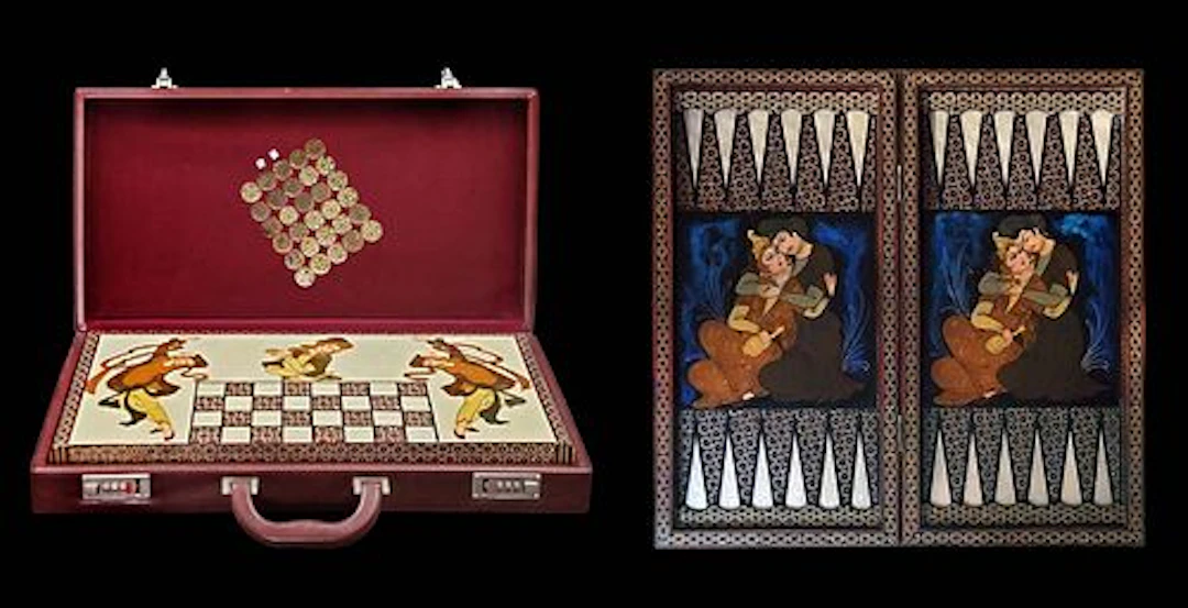Persian Hand Painted Isfahan ' Khatam ' Backgammon set
