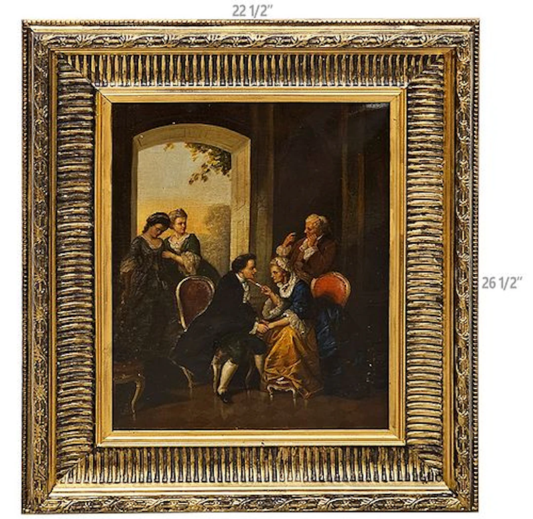 19th C. Oil On Canvas Couple Discussion Group Painting