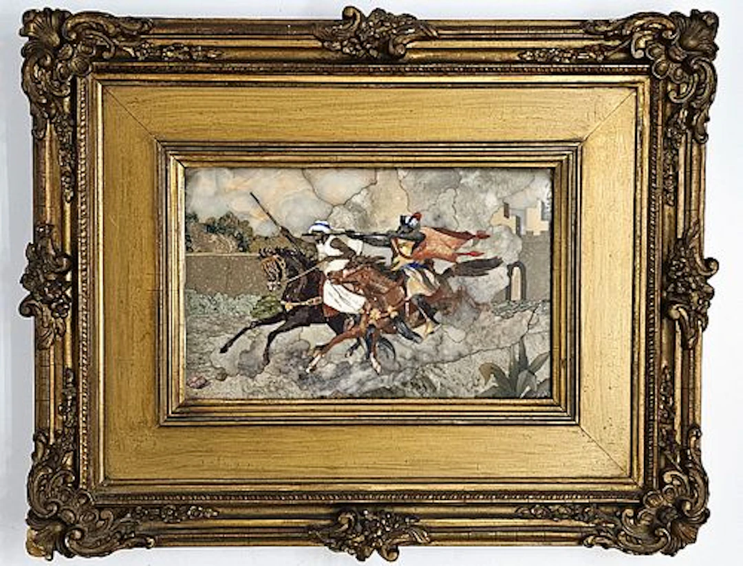 19th C. Italian Orientalist Pietro Dura Plaque, Framed