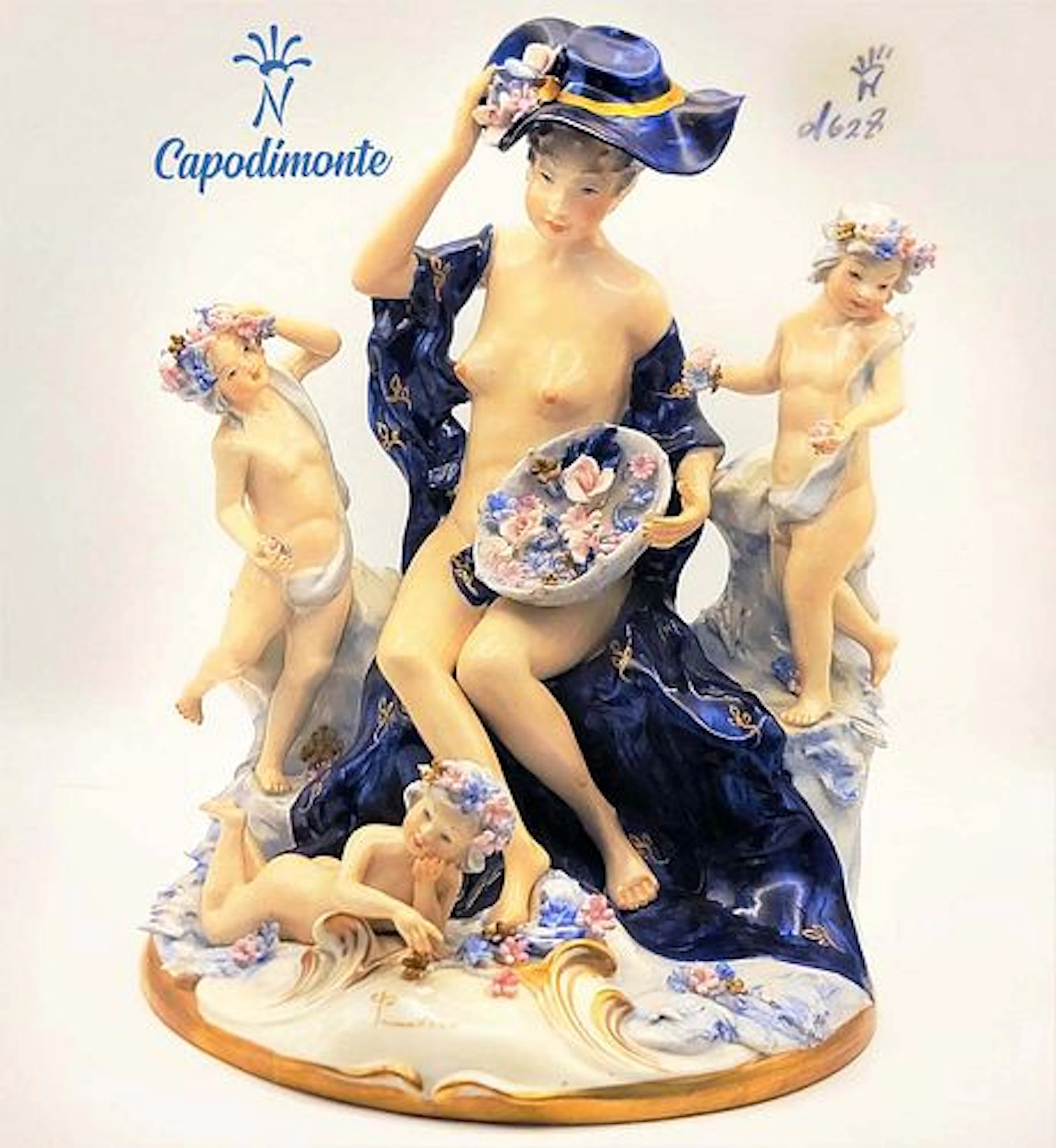 Very Rare Italian Capodimonte Hand Painted Bisque Porcelain Figurine
