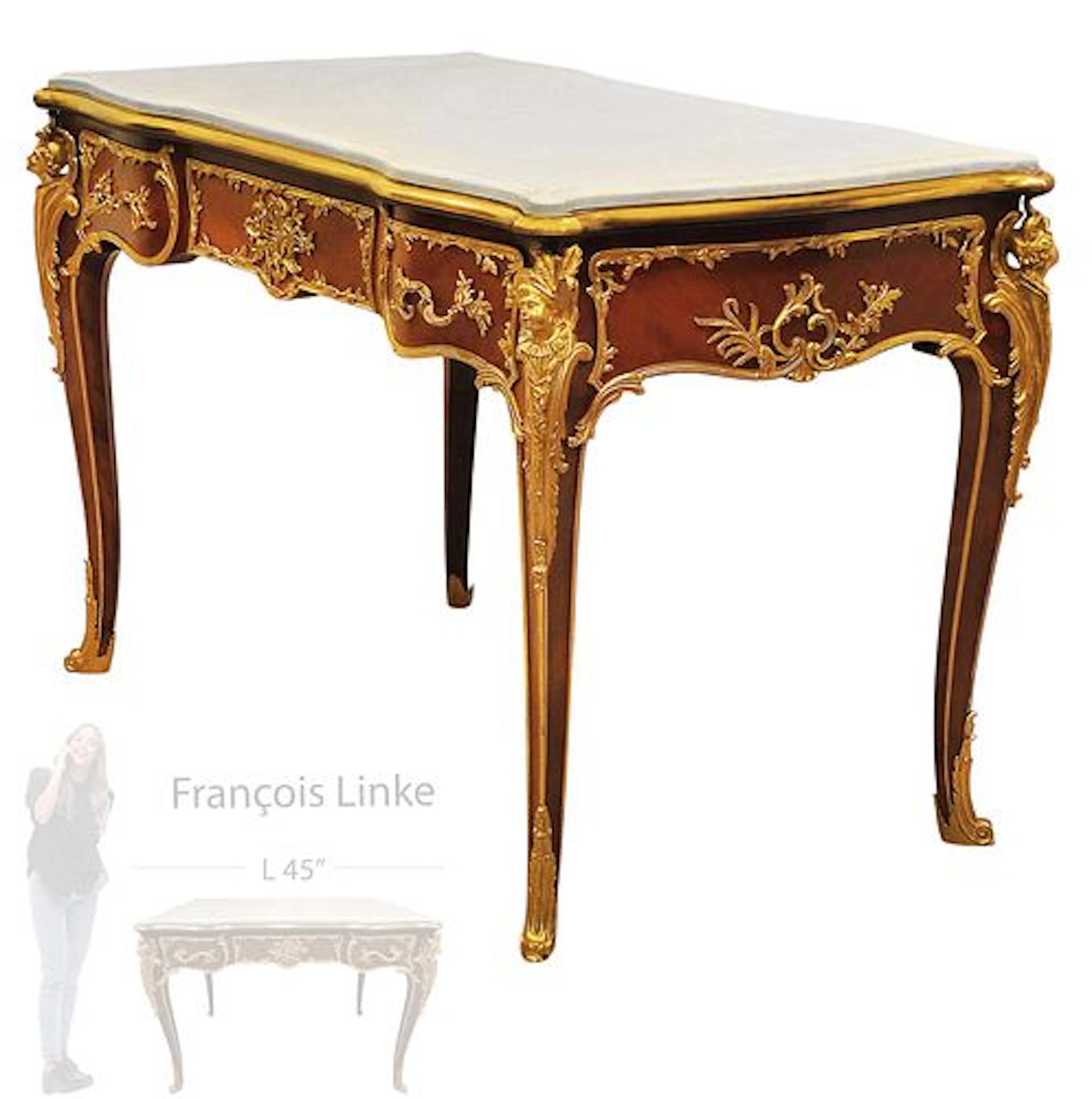 Beautiful 19th Century F. Linke Kingwood & Figural Gilt Bronze Desk