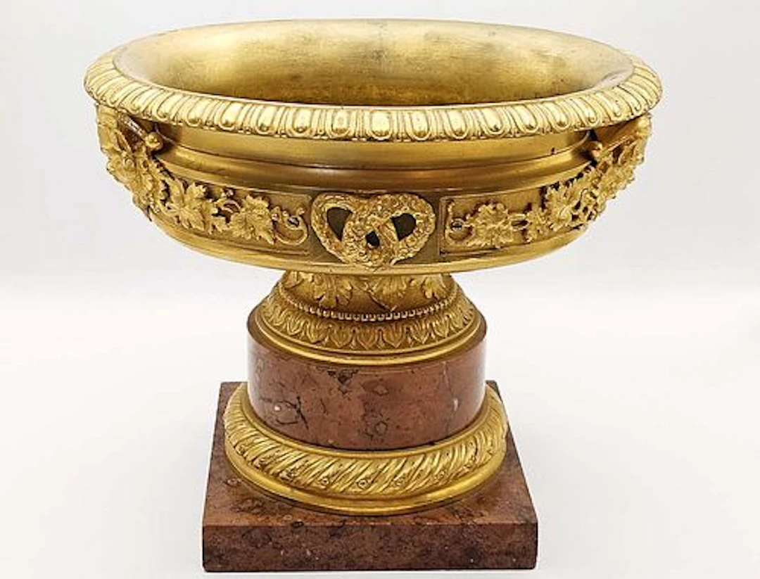 19th C. French Rouge Marble Figural Bronze Mounted Tazza