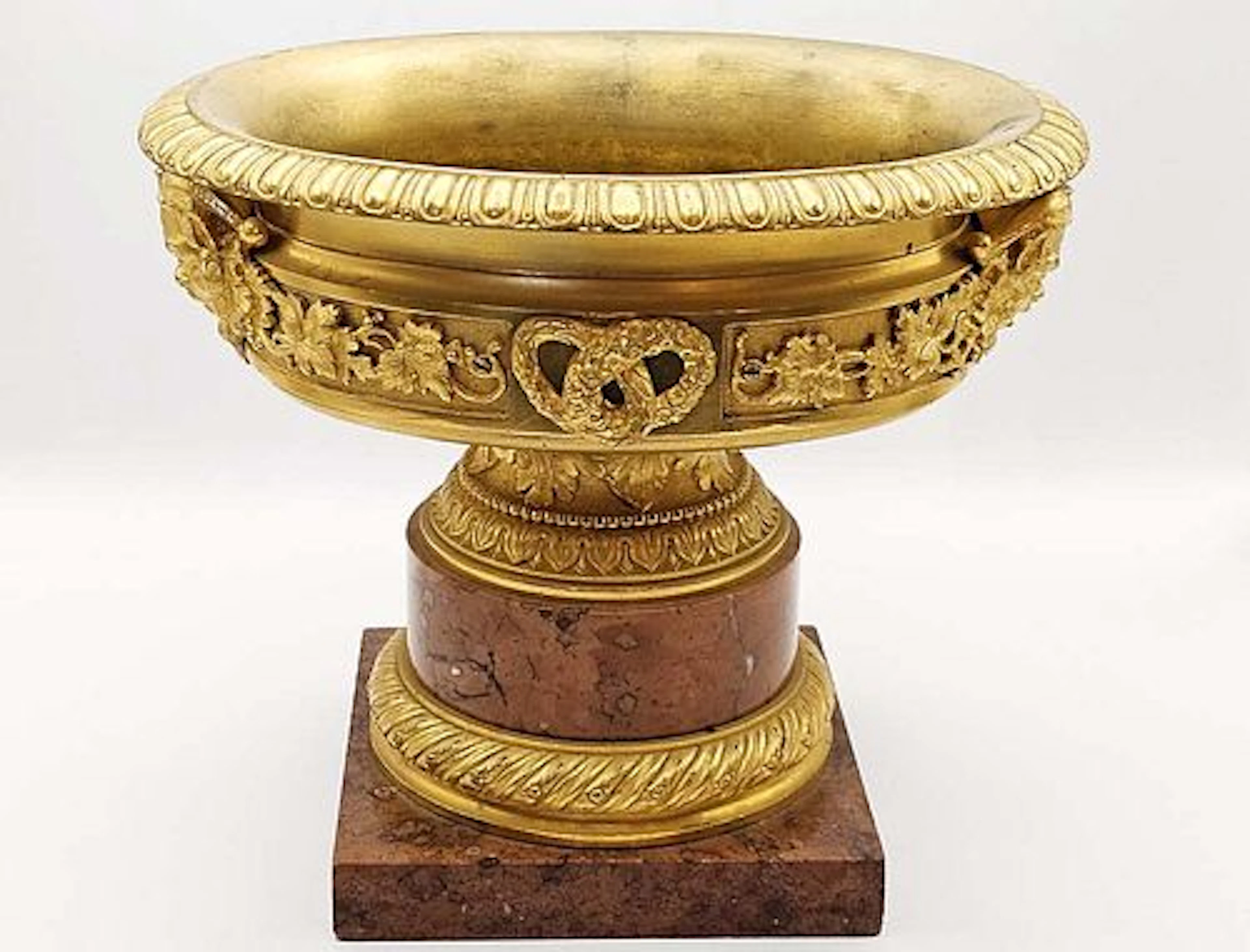 19th C. French Rouge Marble Figural Bronze Mounted Tazza