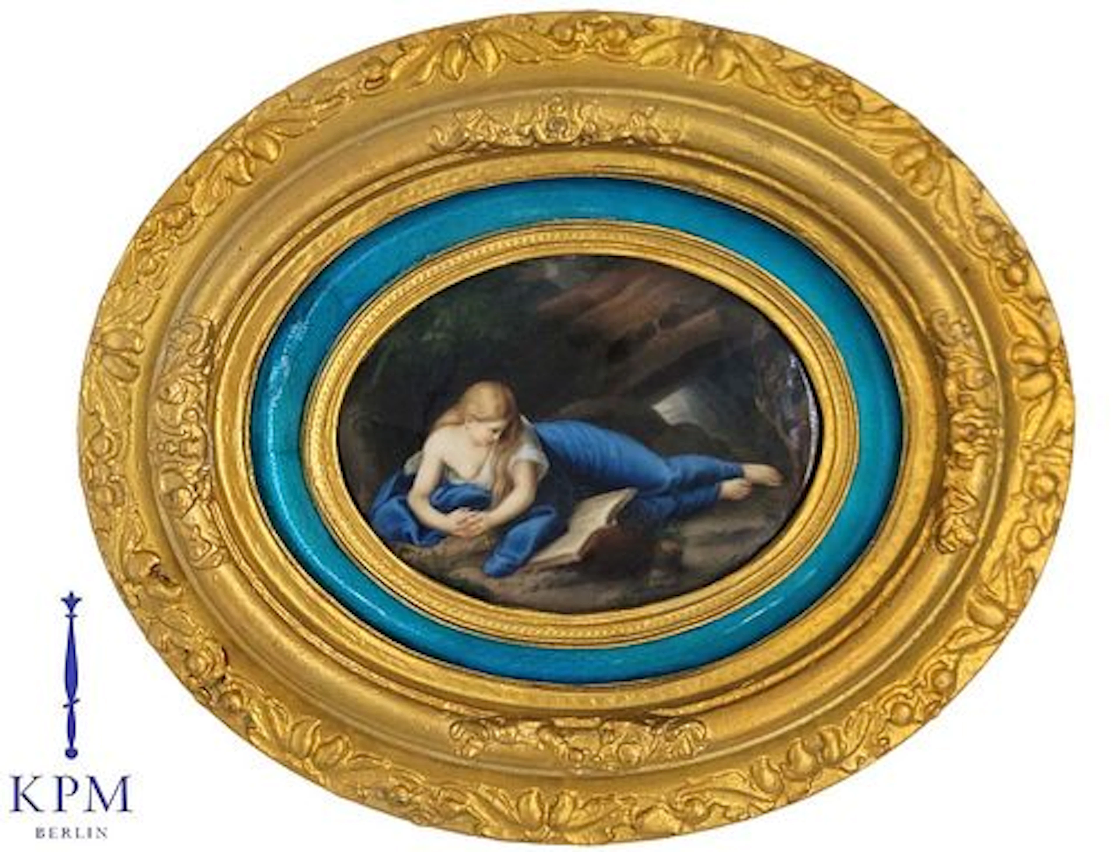19th C. German KPM Plaque Reclining Magdalene