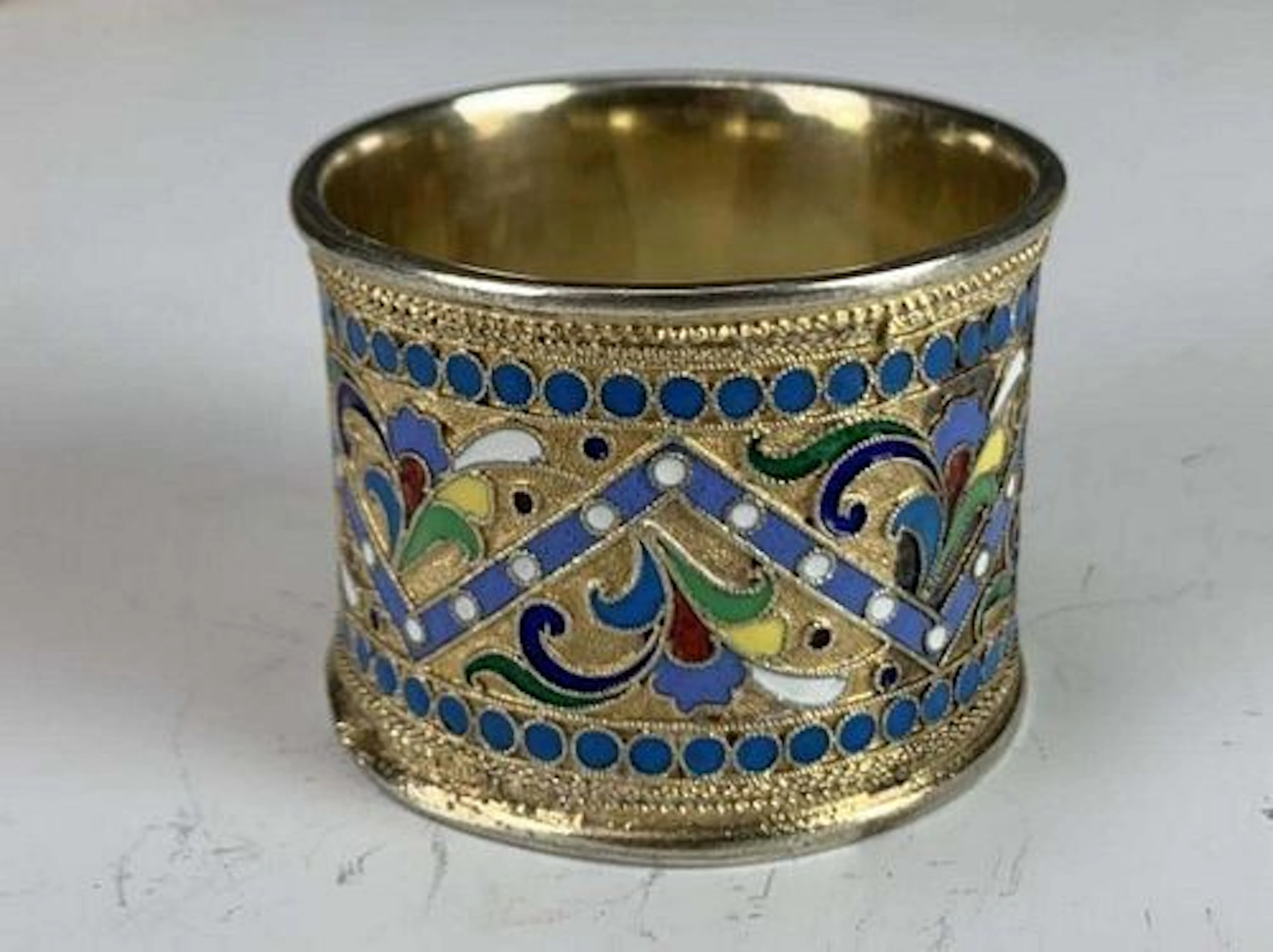 19th C. Russian Enamel 84 Silver Napkin Holder