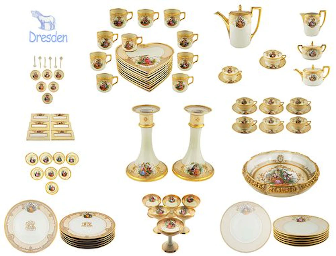72Pcs Dresden Lamb Porcelain Hand Painted Tea Set