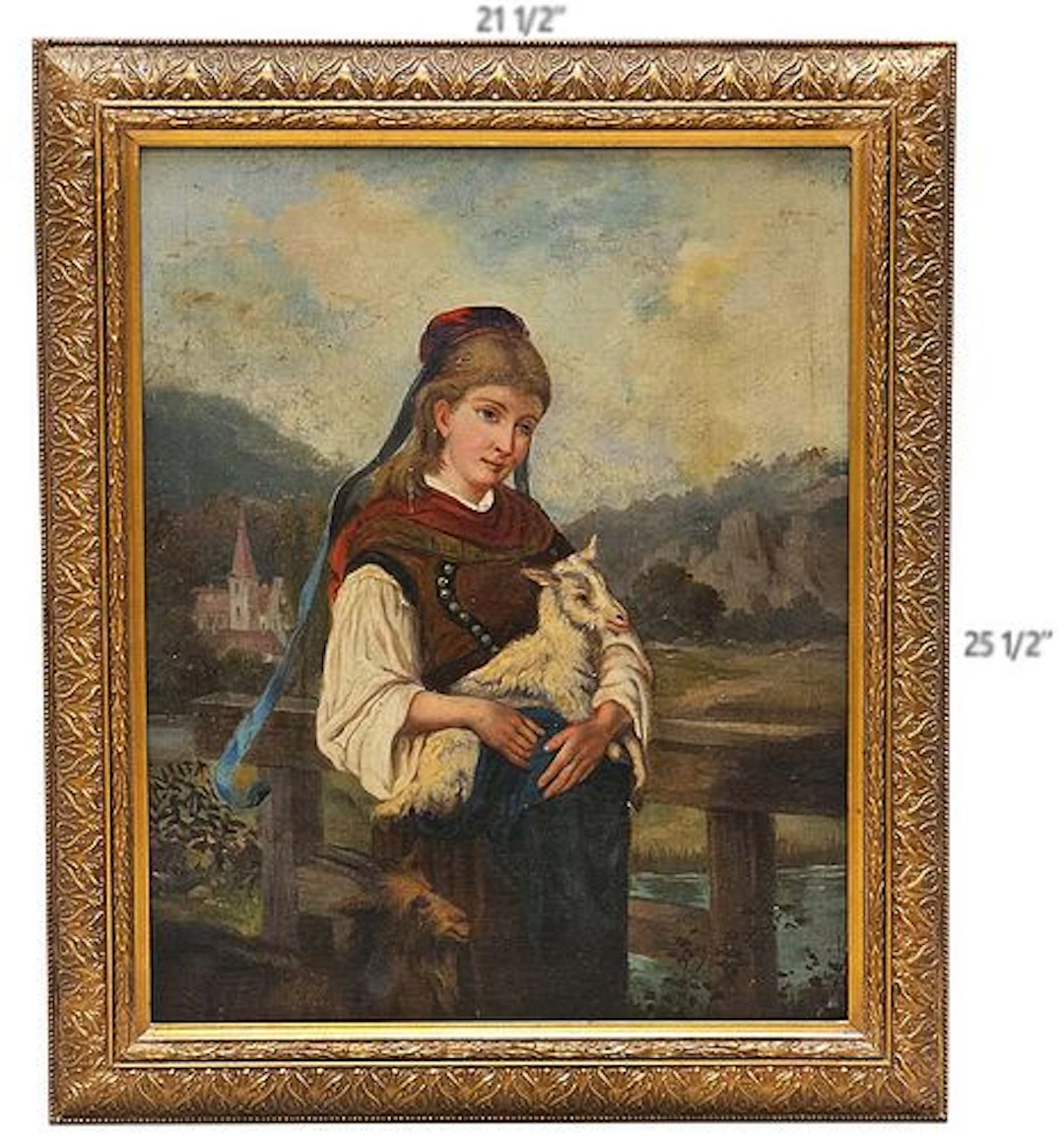 Oil On Canvas Shepherdess Painting