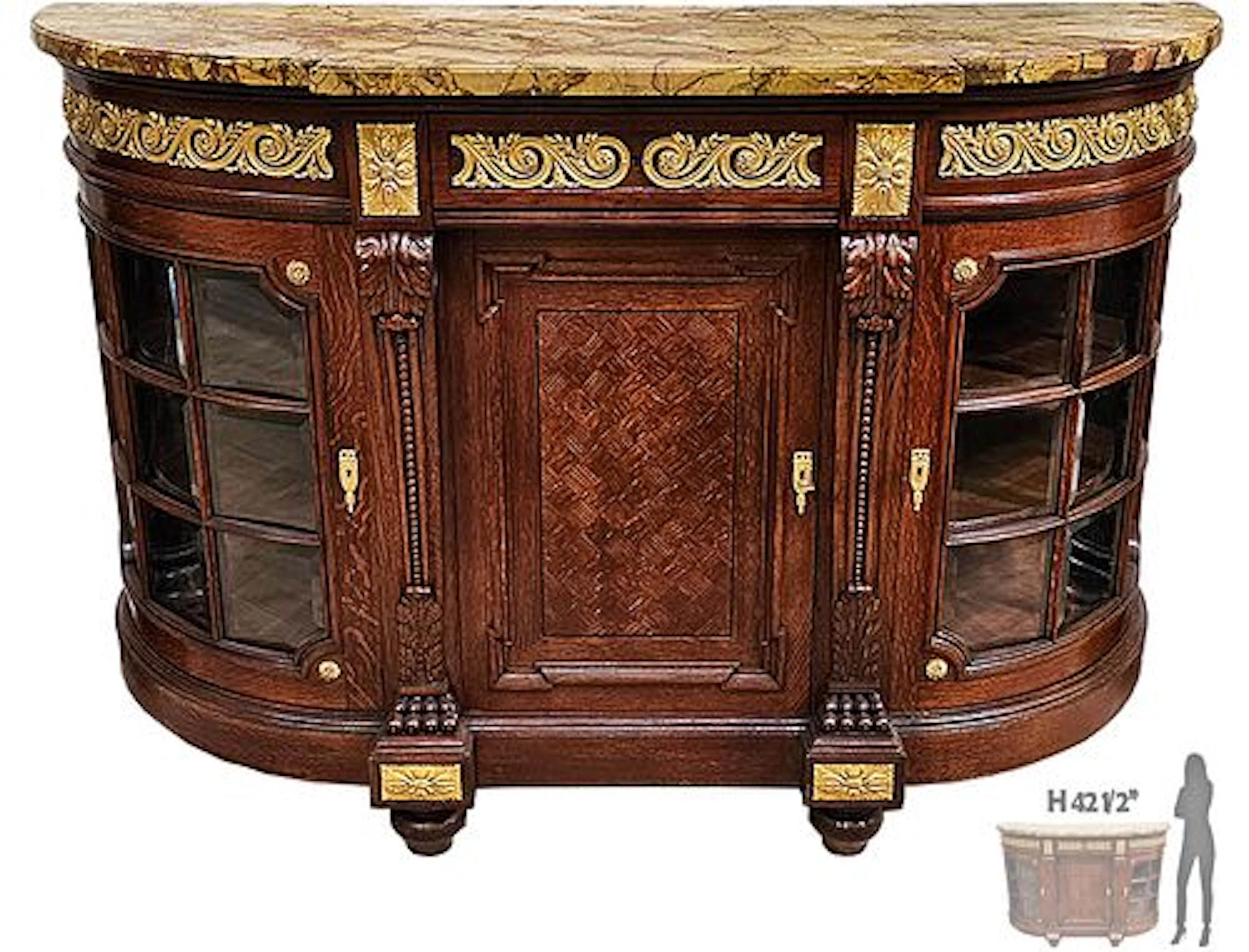 Early 20th C. French Bronze Mounted Top Marble Cabinet