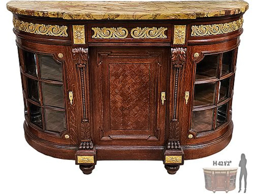 Early 20th C. French Bronze Mounted Top Marble Cabinet