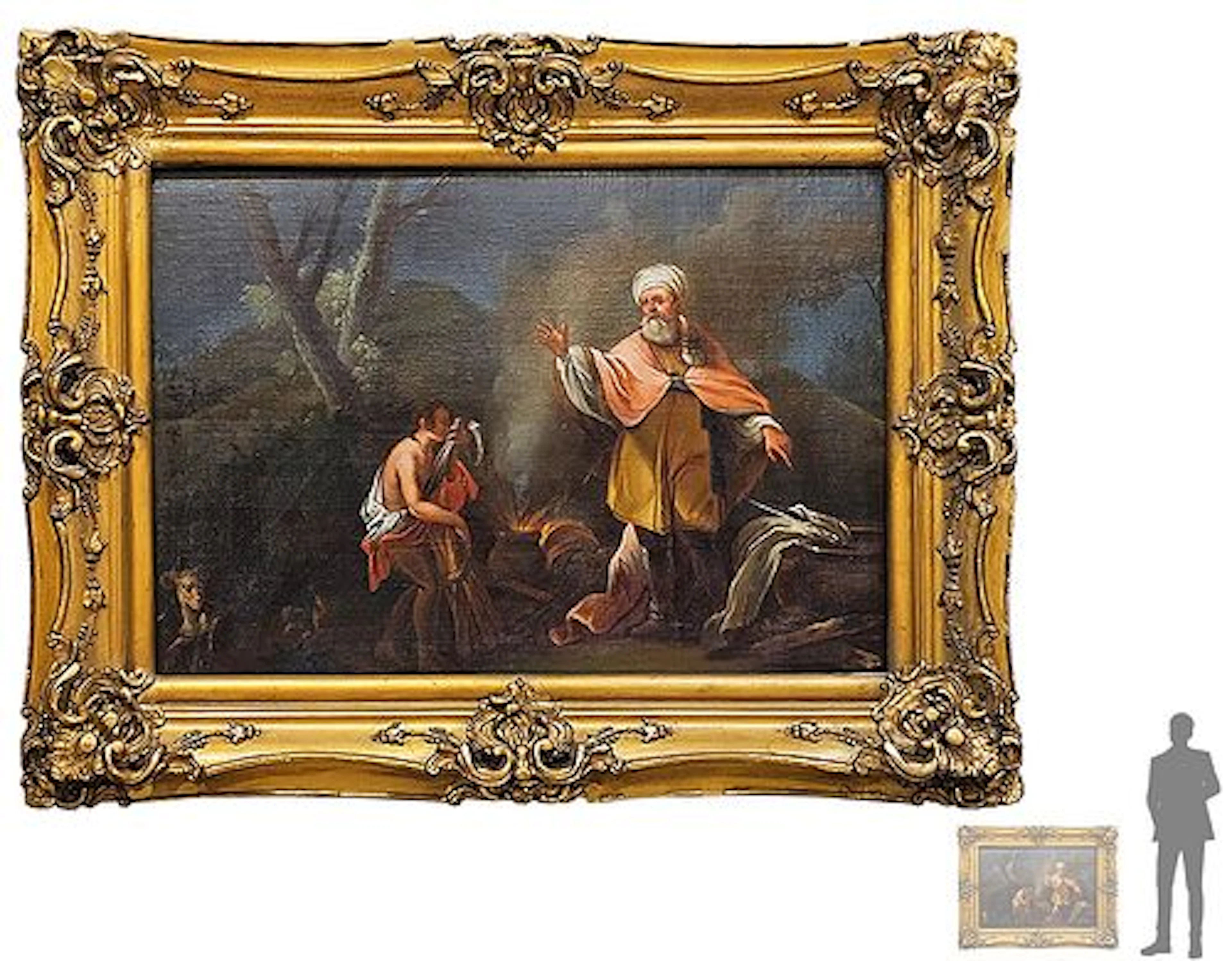 Large 18th C. 'Abraham & Isaac' Judaica Oil On Board Painting