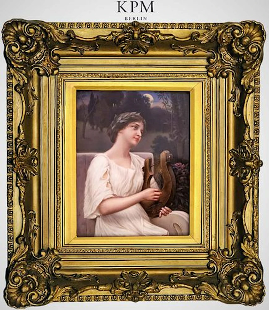 19th C. KPM Berlin Painted Porcelain Woman Playing Lyre Plaque