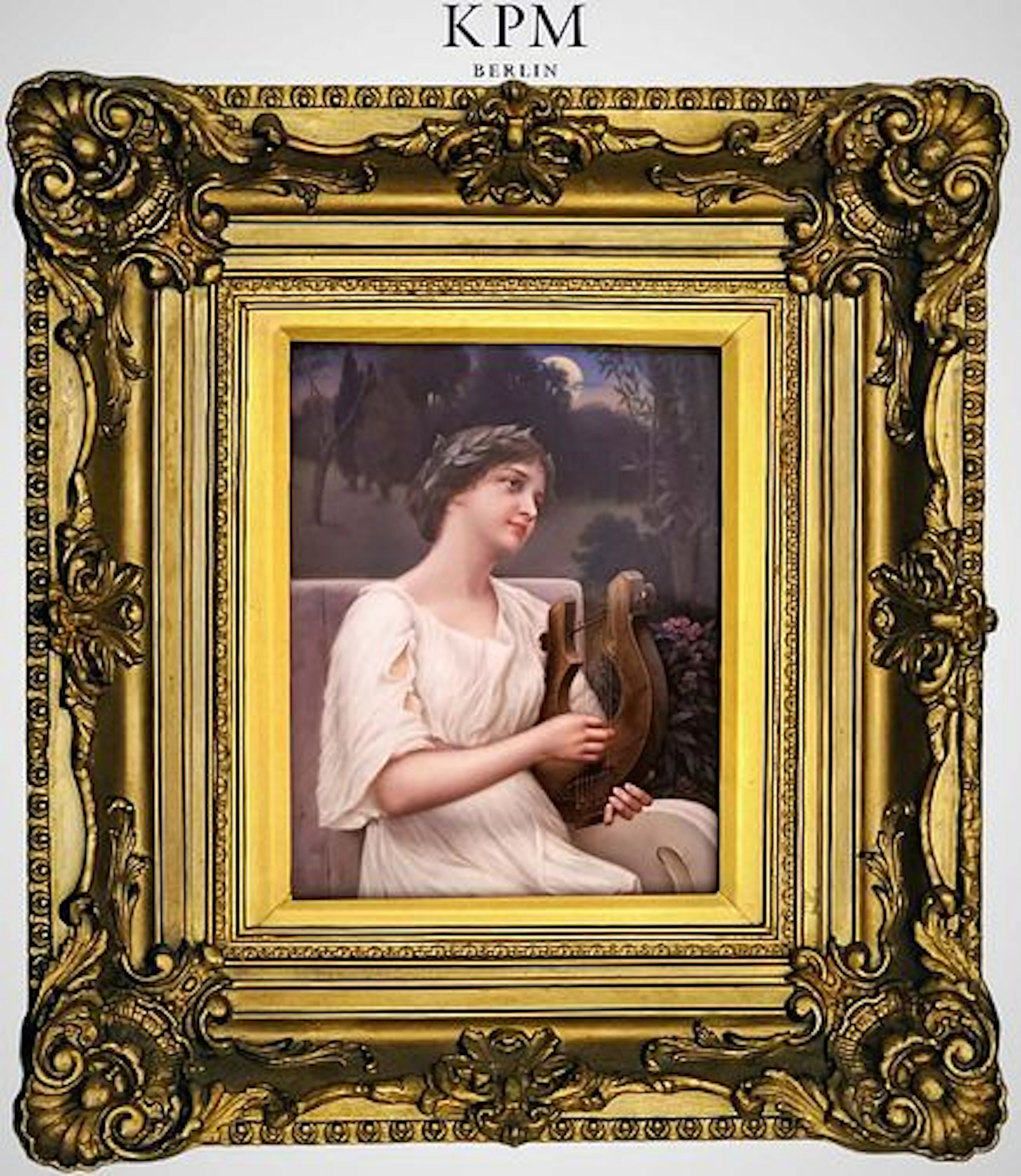 19th C. KPM Berlin Painted Porcelain Woman Playing Lyre Plaque