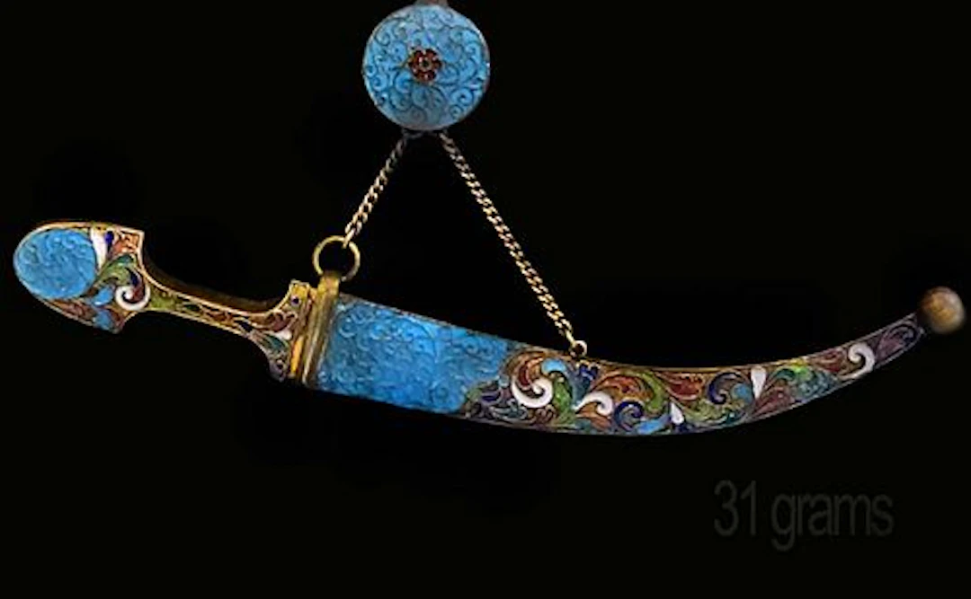 19th C. Faberge Style (31 grams) Russian Enamel Silver Dagger Letter Opener