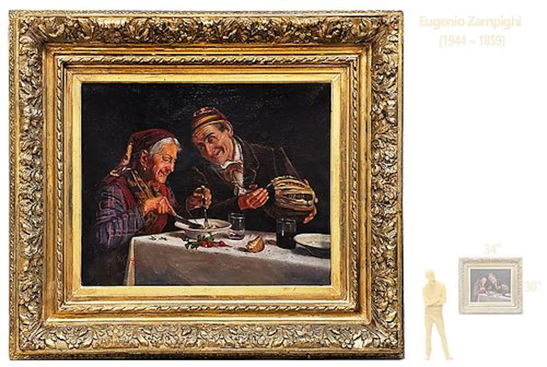 19th C. Elderly Couple Oil On Canvas Painting Signed By E.Zampighi