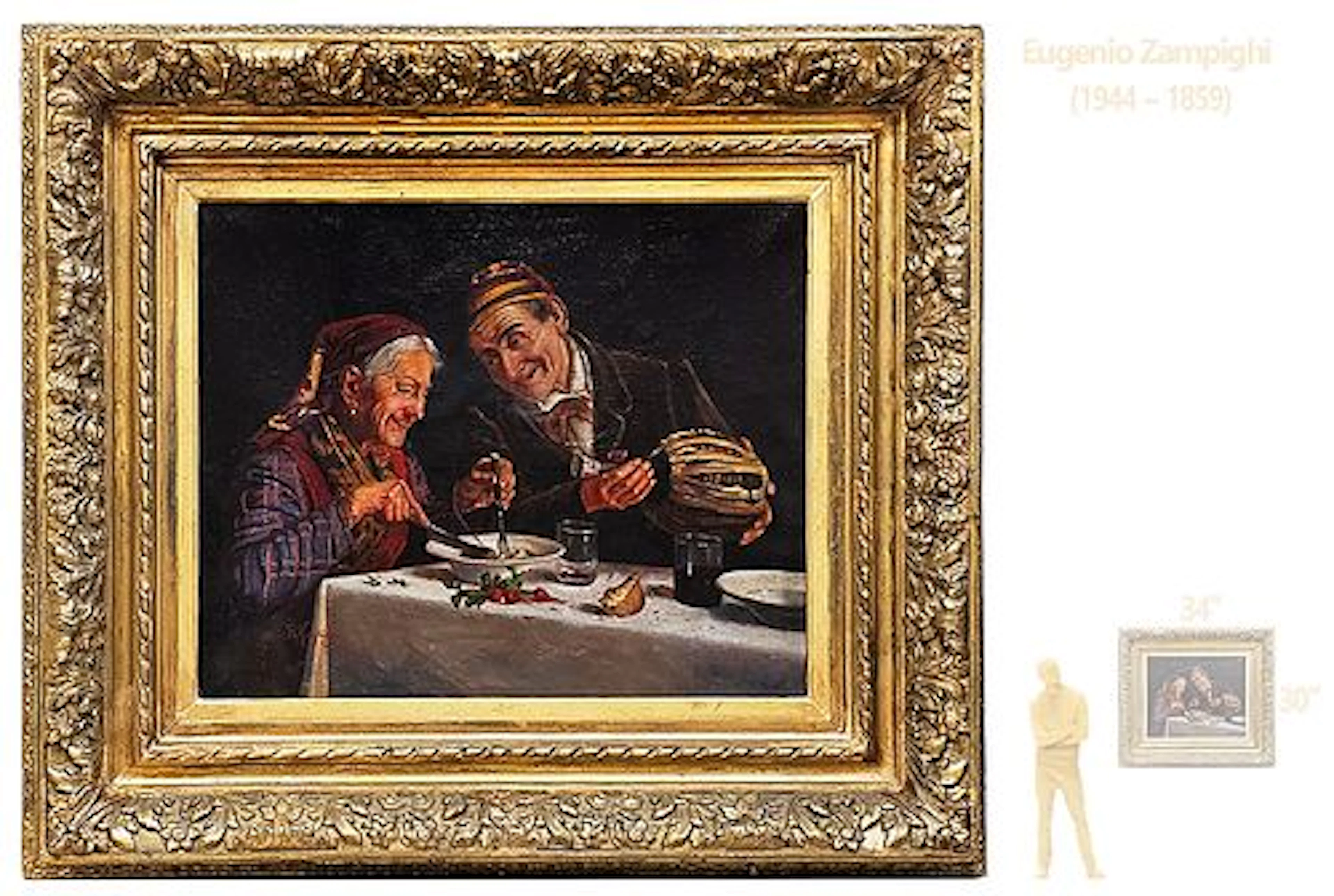 19th C. Elderly Couple Oil On Canvas Painting Signed By E.Zampighi