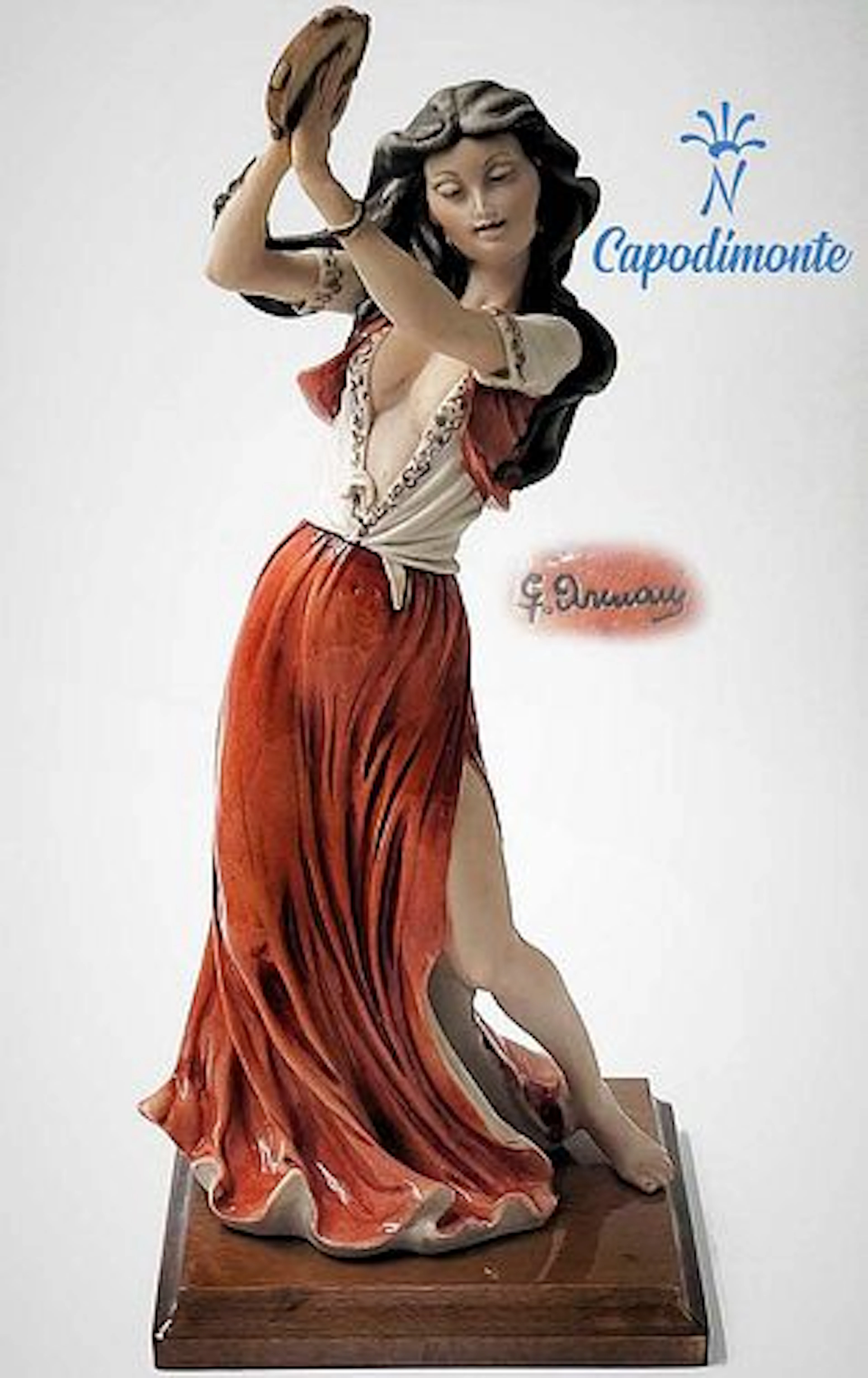 Gypsy Tambourine Dancer, A Large Very Rare Capodimonte G. Armani Signed