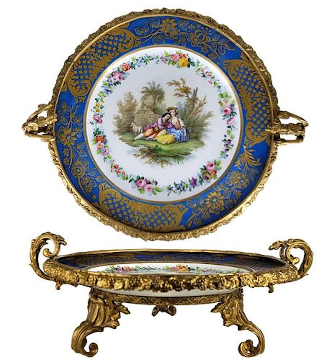 19th C. English Bronze Mounted " Spode " Hand Painted Porcelain Centerpiece