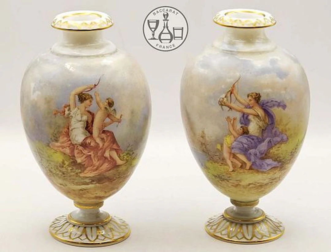 Pair Of 19th C. French Baccarat Opaline Vases, Signed