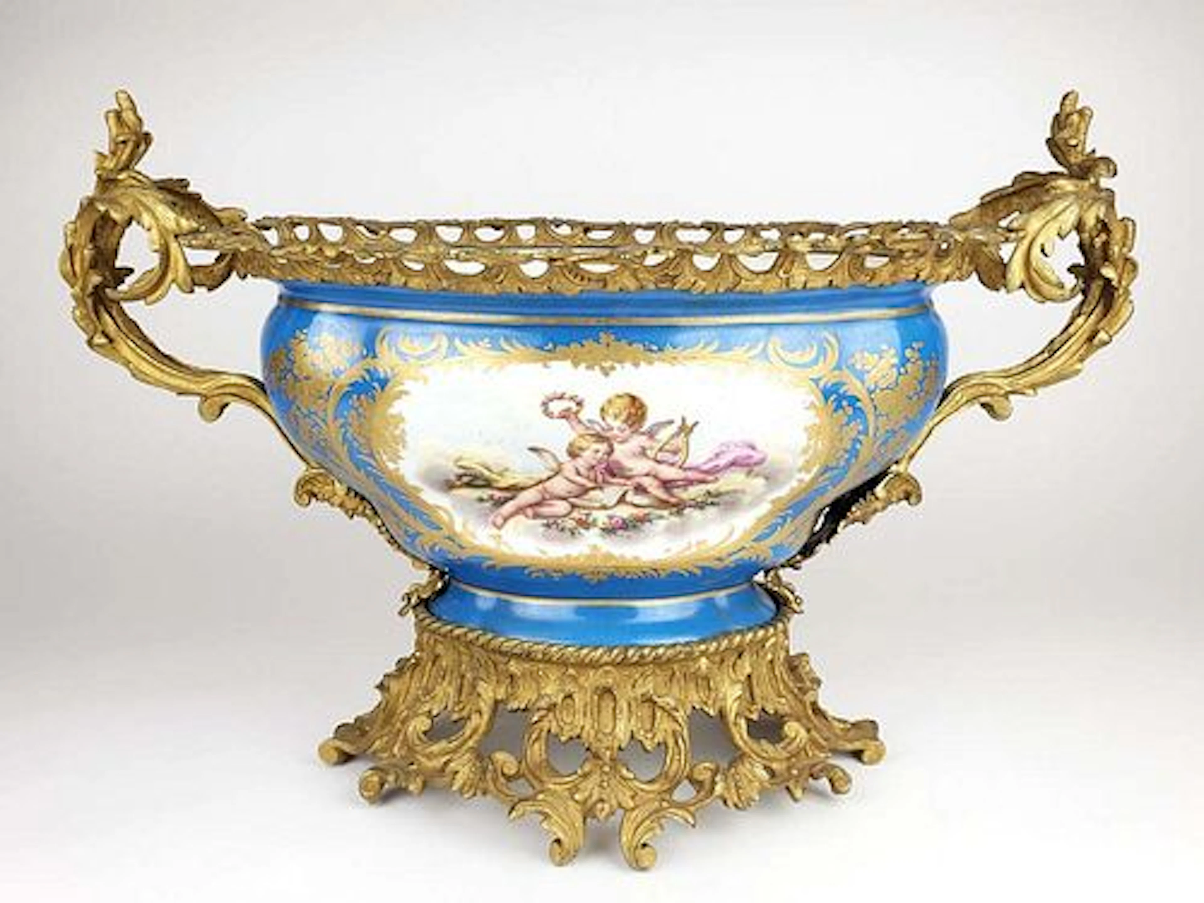 19th C. Large Sevres French Porecelain & Bronze Centerpiece