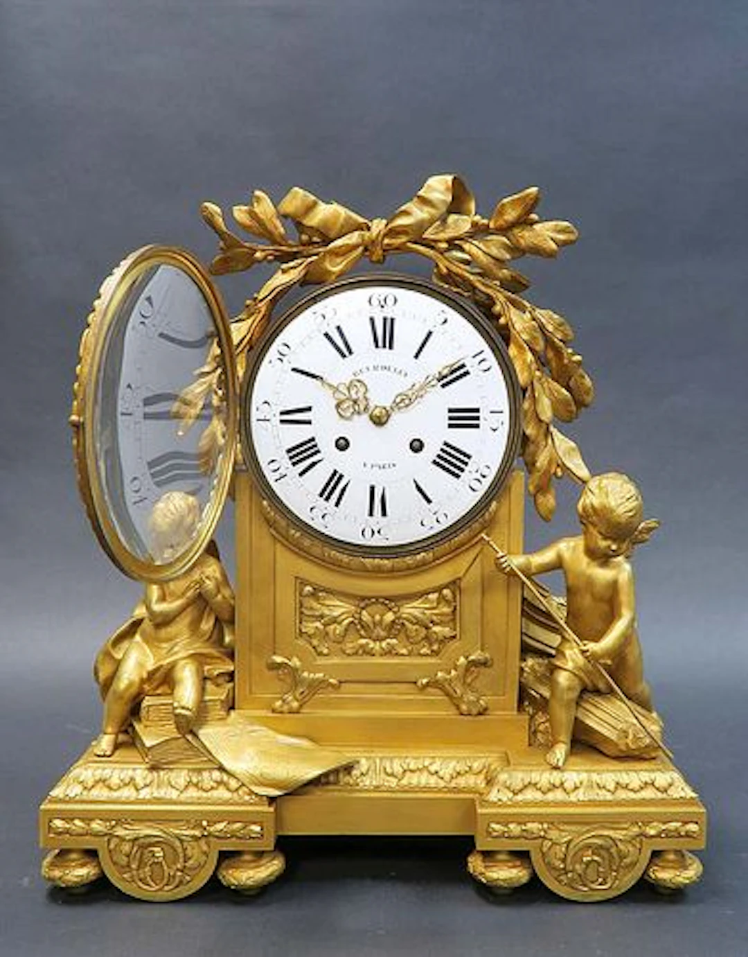French Louis XVI Style Bronze Mantel Clock by Alfred Beurdeley