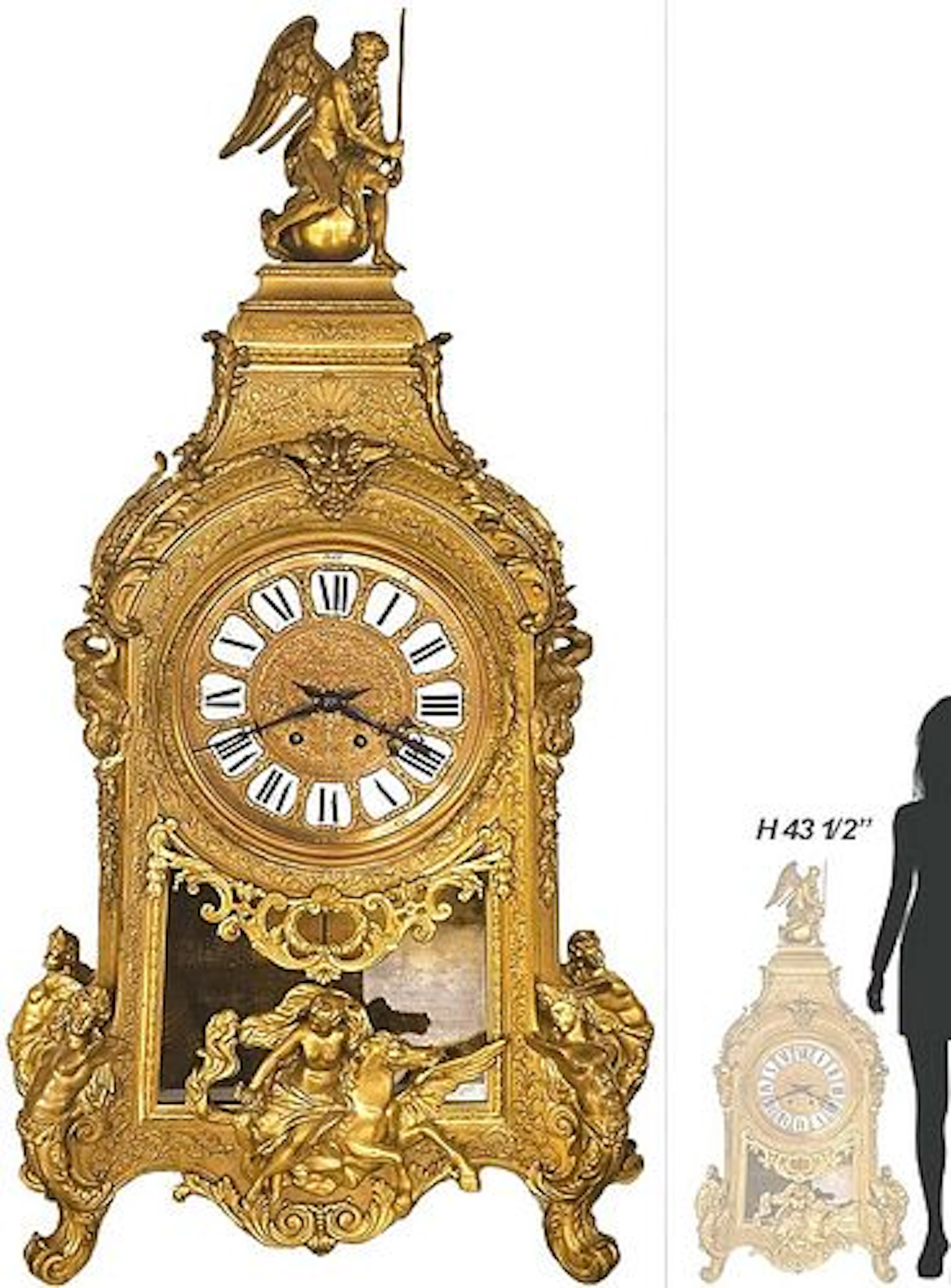 Large Monumental 19th C. French Figural Bronze Clock