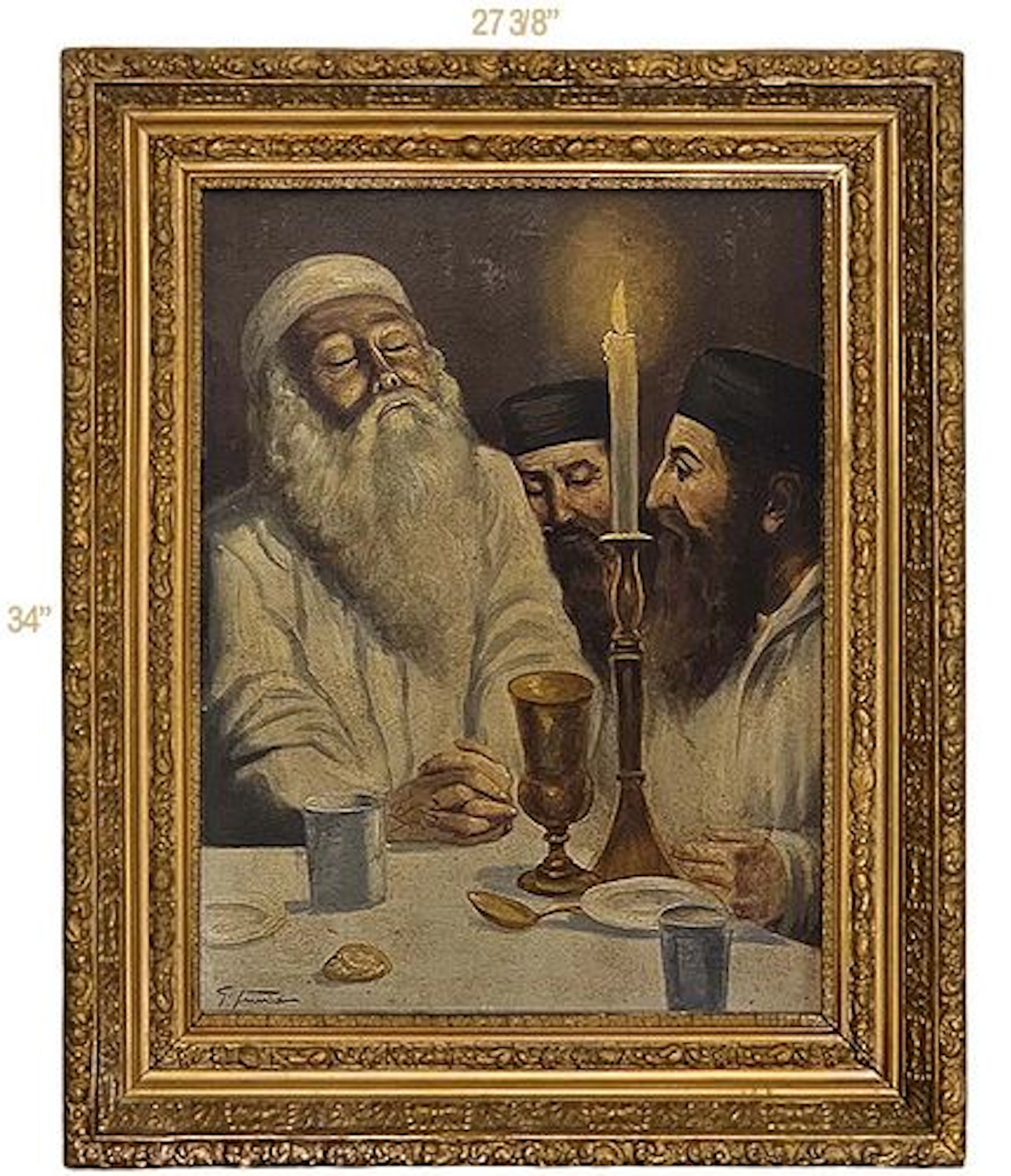 Signed Judaica Oil On Canvas Painting