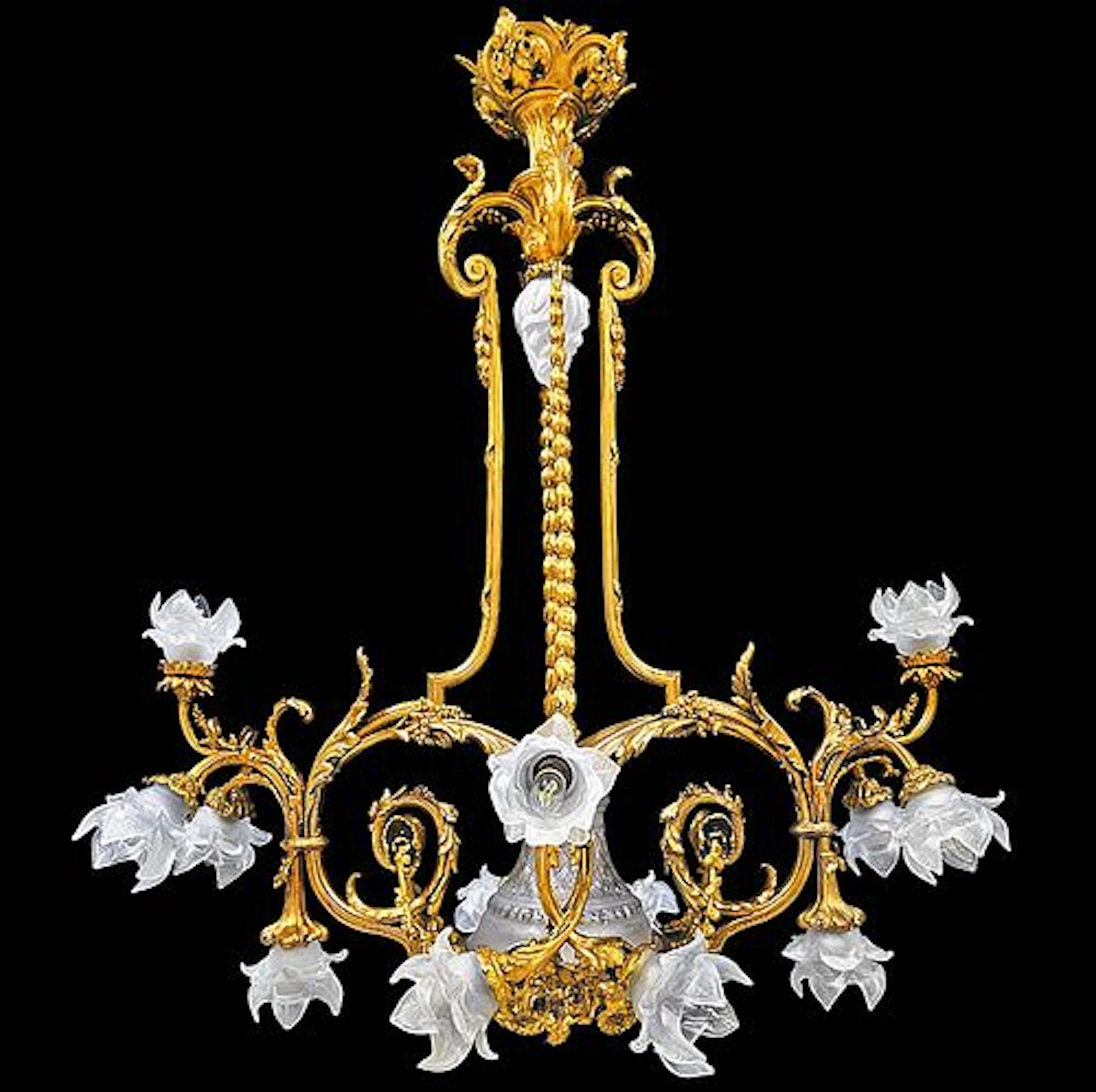 Large French Bronze 14-Lights Chandelier