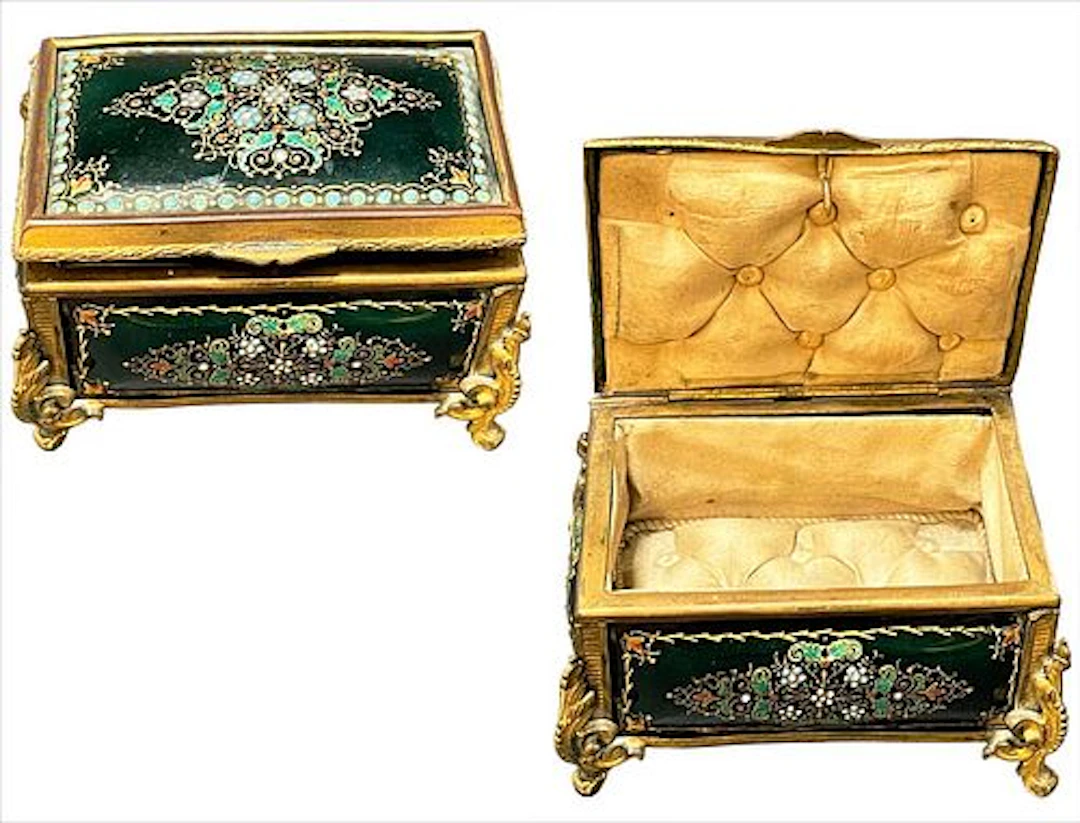 19th C. French Bronze & Enamel Jeweled box