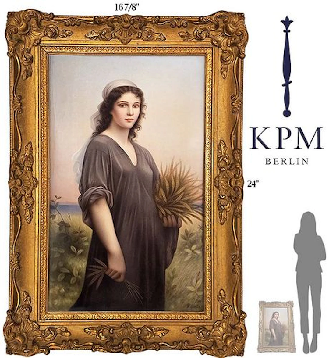 Large 19th C. KPM 'Een Tegel Met Voorstelling Van Ruth' Porcelain